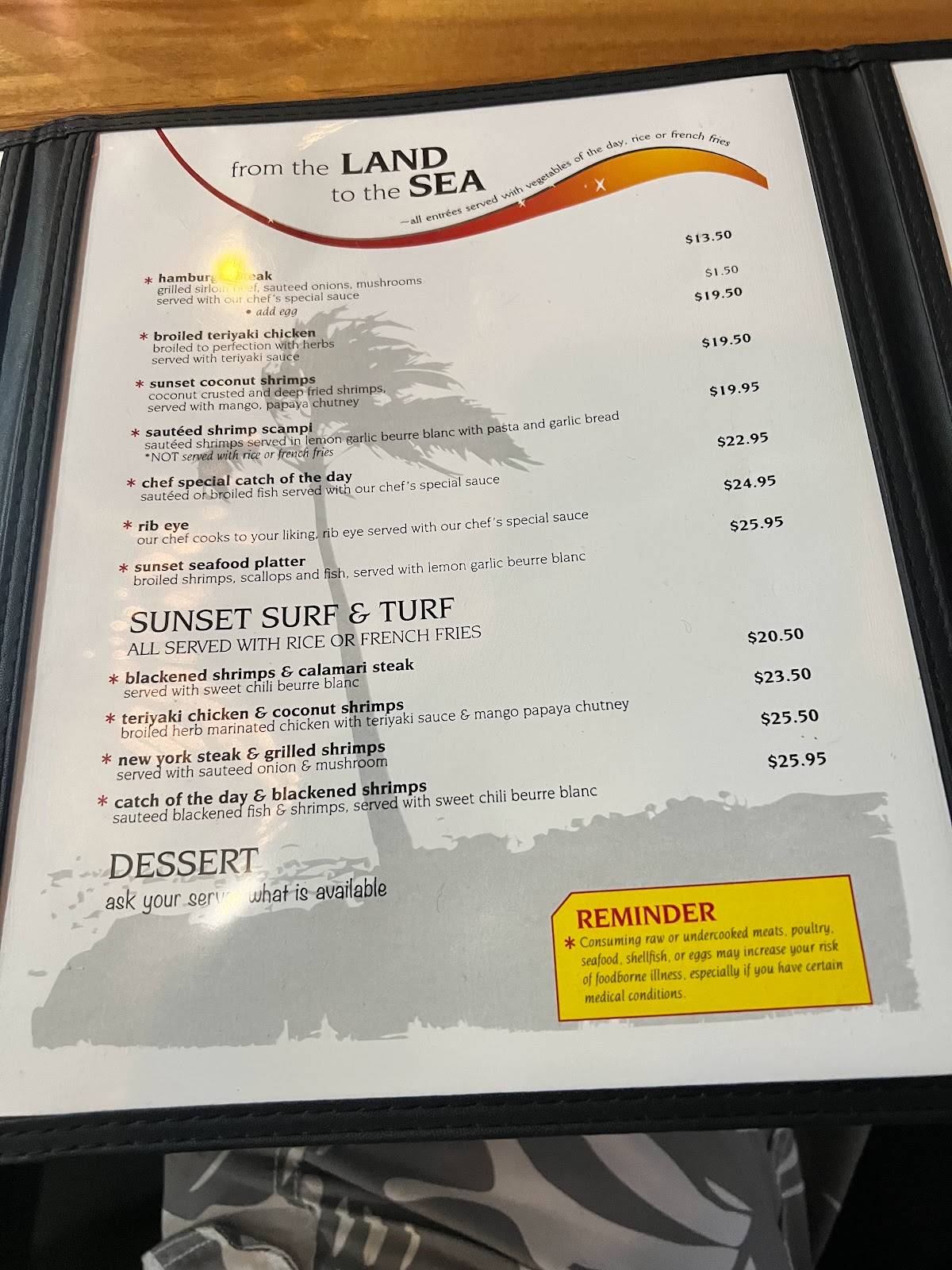 Menu at Port Allen Sunset Grill & Bar, Eleele