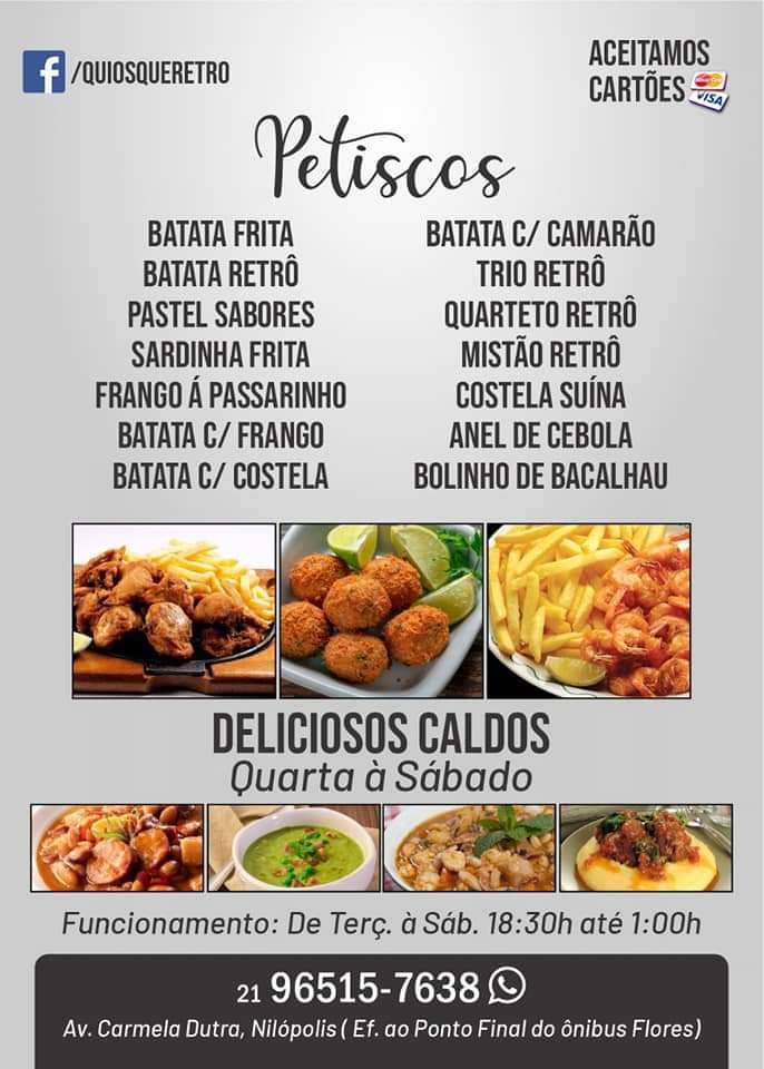 Quiosque Retrô cardápio