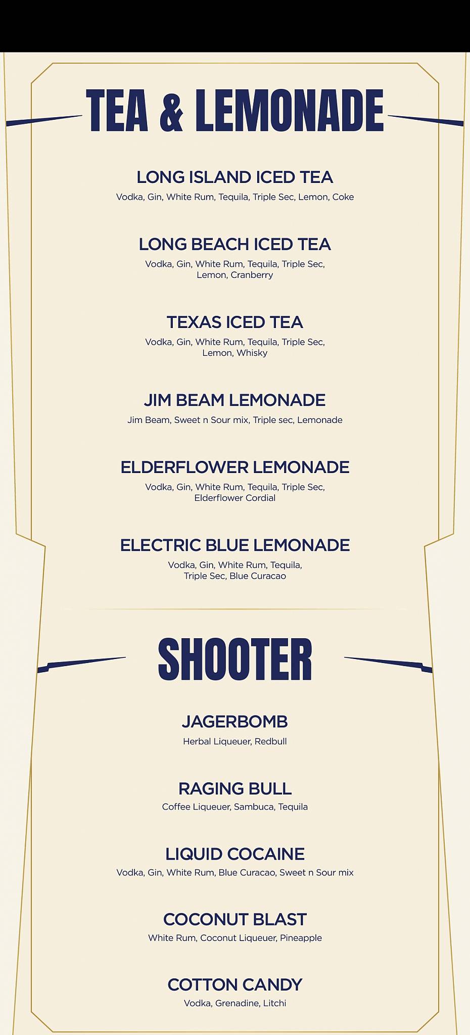 RCB Bar and Cafe menu