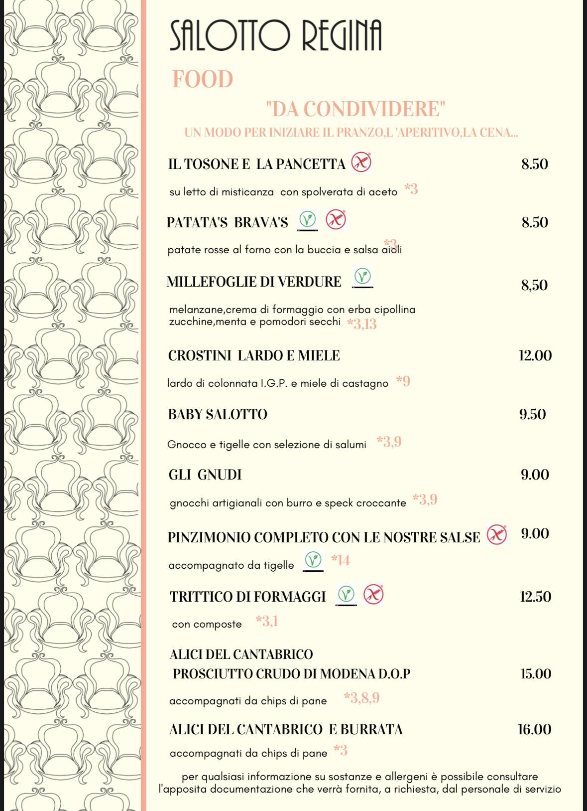 Menu di Salotto Regina 