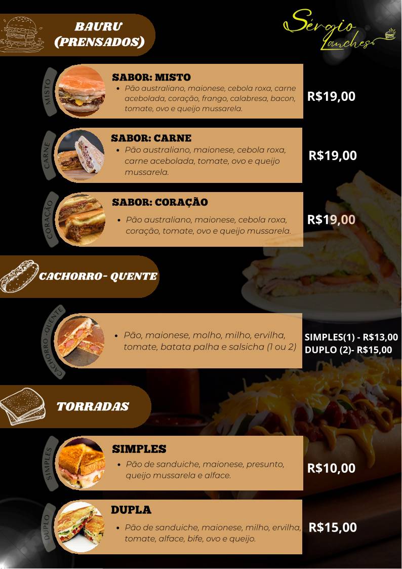 Sérgio Lanches cardápio