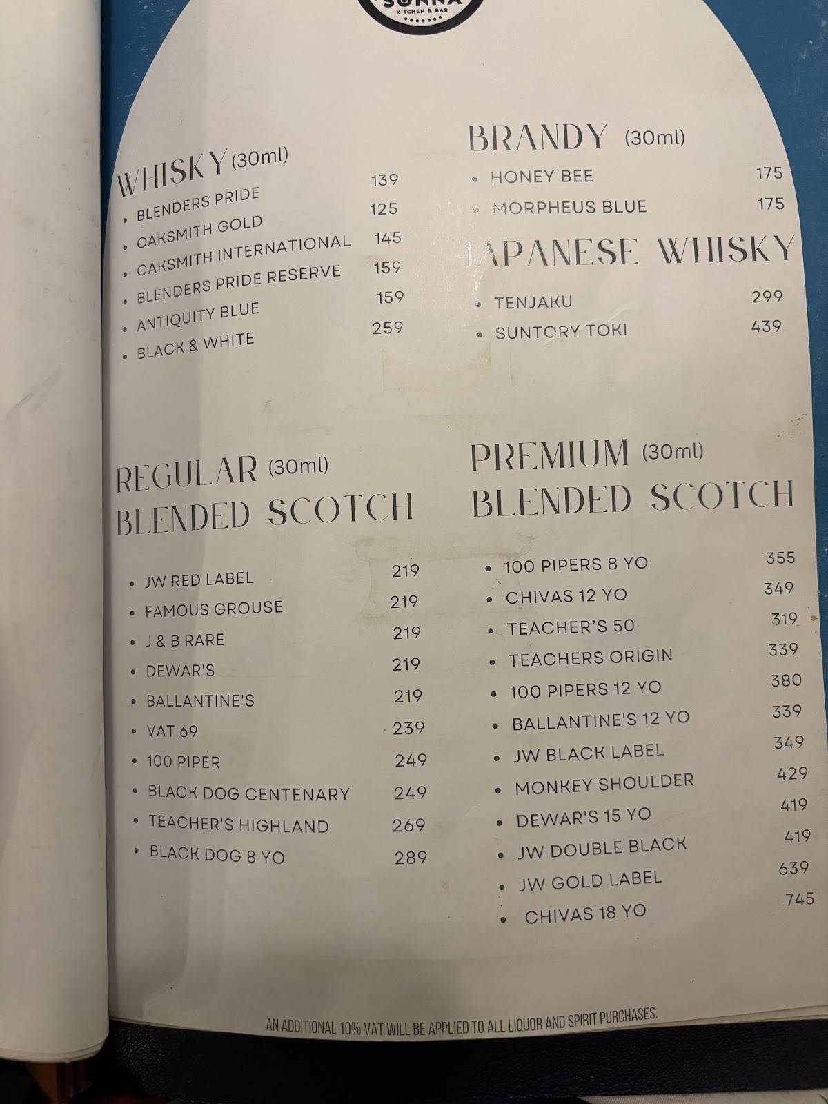 Sonna Kitchen & Bar menu