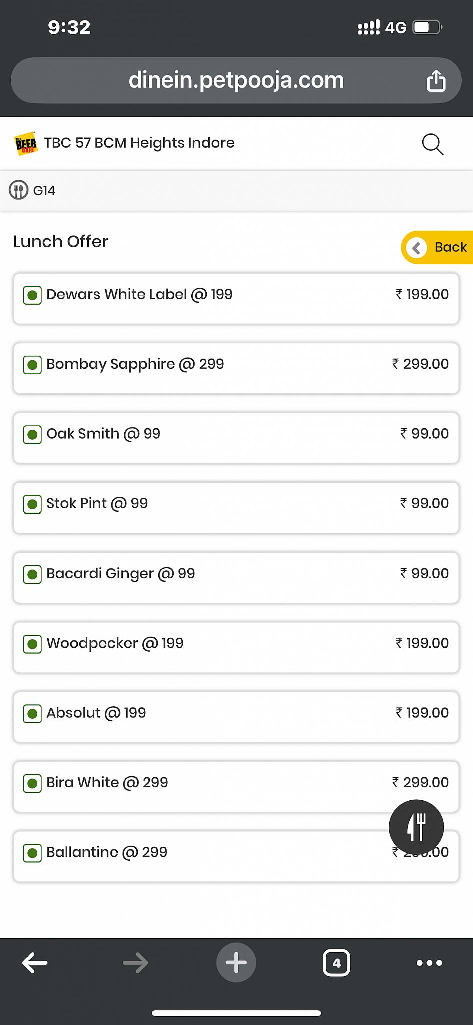 THE BEER CAFE (Indore) menu