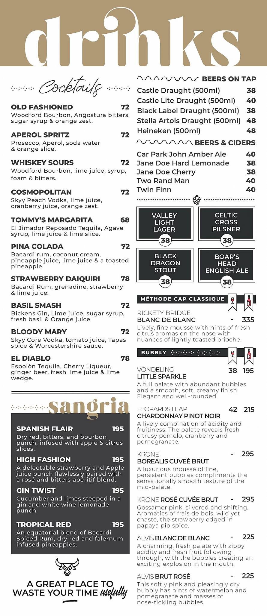 Menu at Tapas Bar and Restaurant, Port Elizabeth