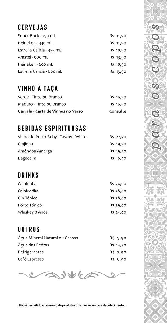 Bar Tasca Carvalho - Copacabana cardápio