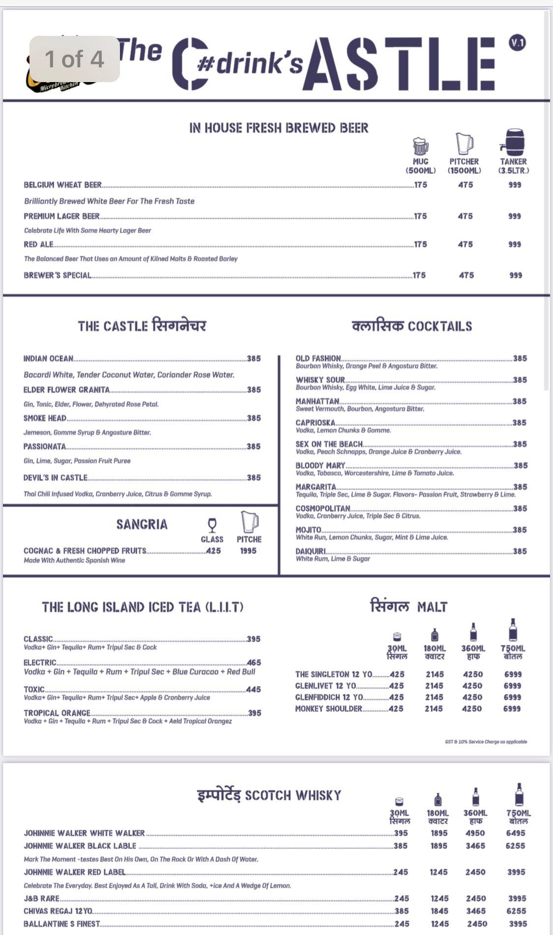 The Castle Microbrewery & Kitchen menu