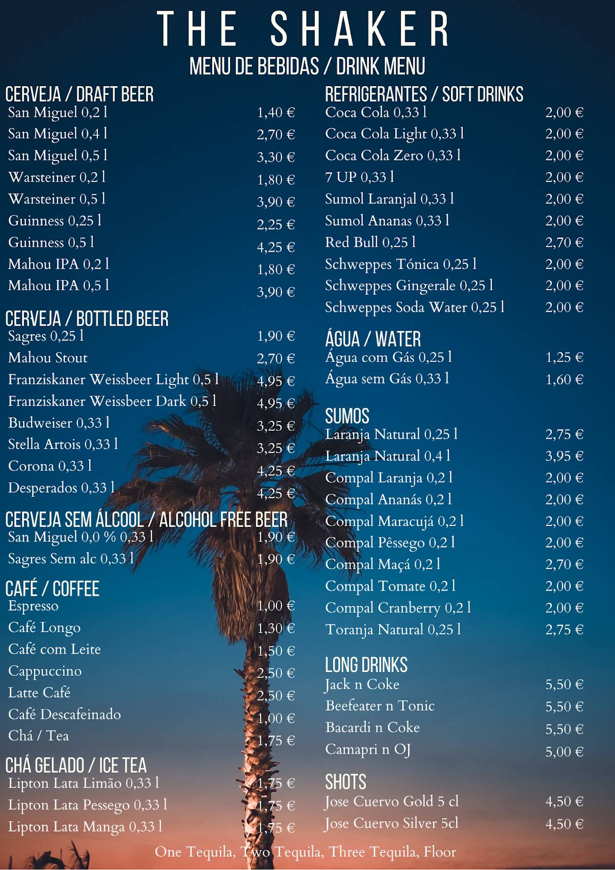 Menu em The Shaker pub & Bar, Quarteira