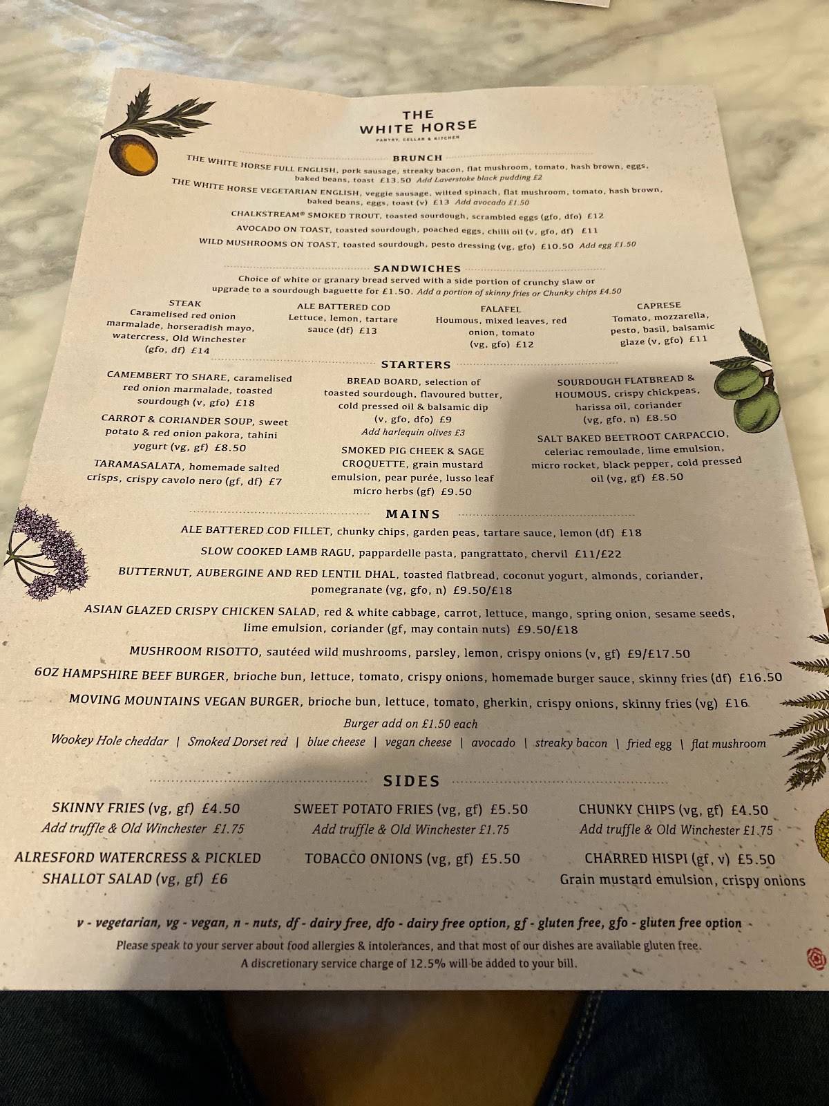 Menu at The White Horse Otterbourne pub & bar, Winchester