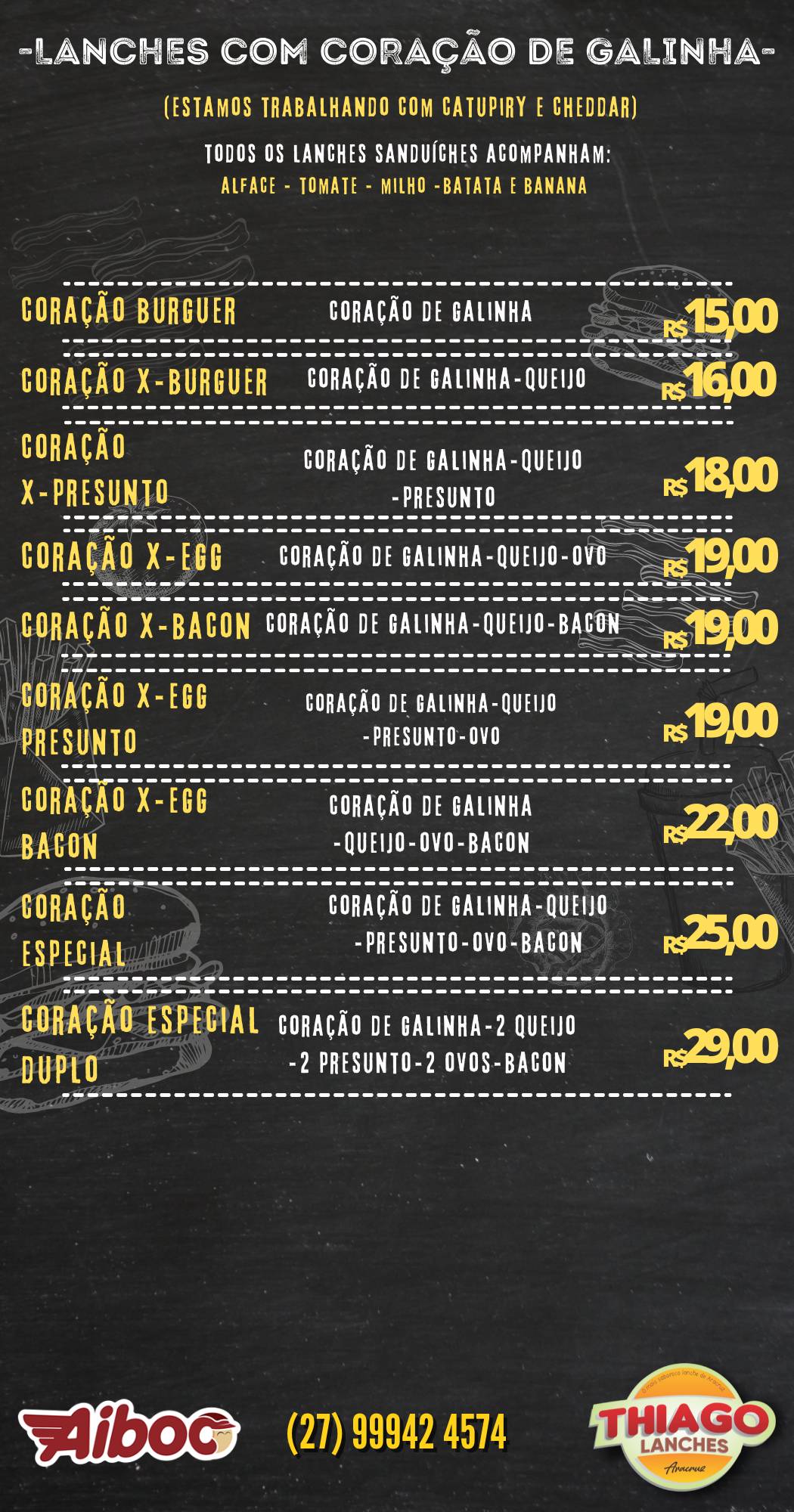 Thiago Lanches cardápio