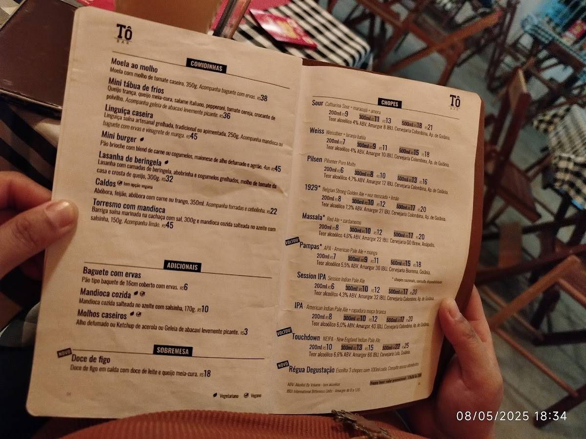 Tô Bar cardápio