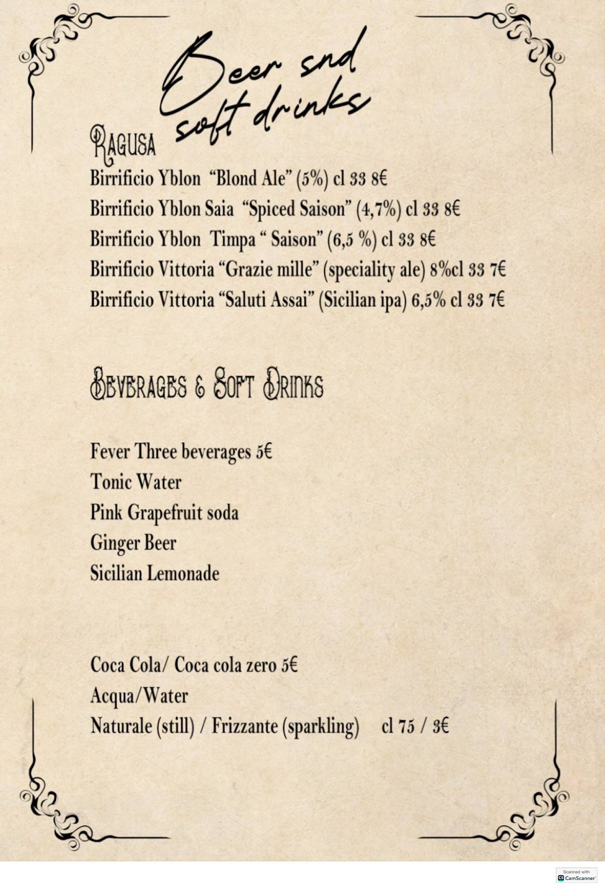 Menu di Cortile Verga Ortigia 