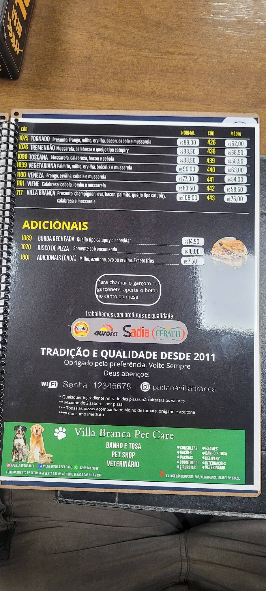 Padaria Villa Branca cardápio