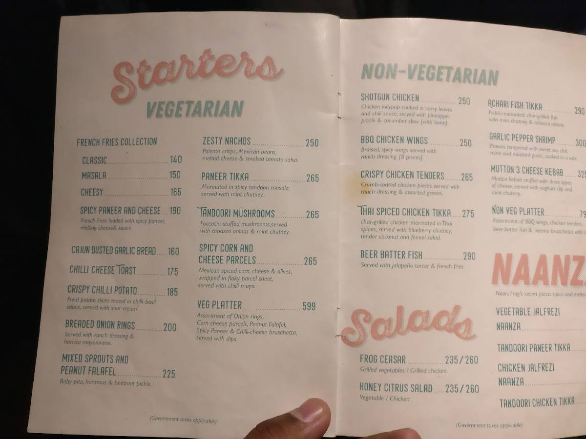 blueFROG Bengaluru menu