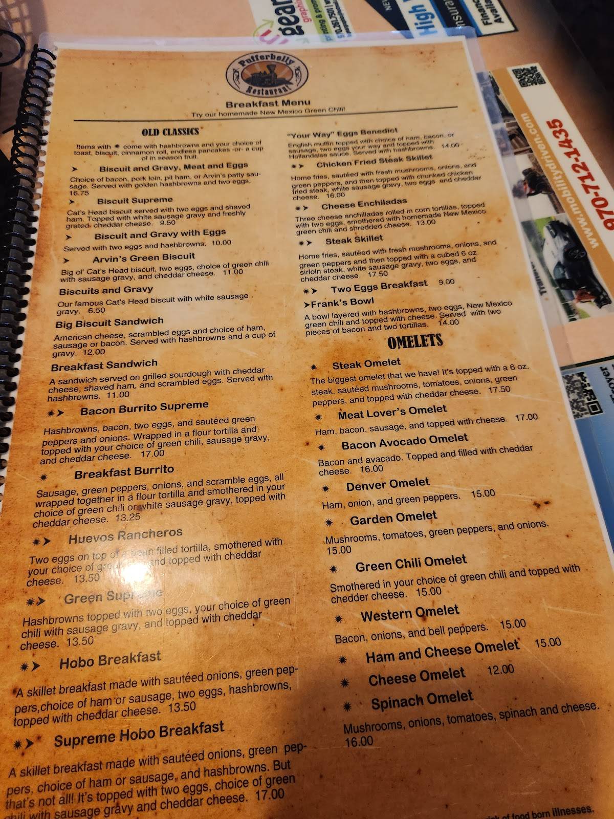 Menu at Pufferbelly Station Restaurant, Grand Junction