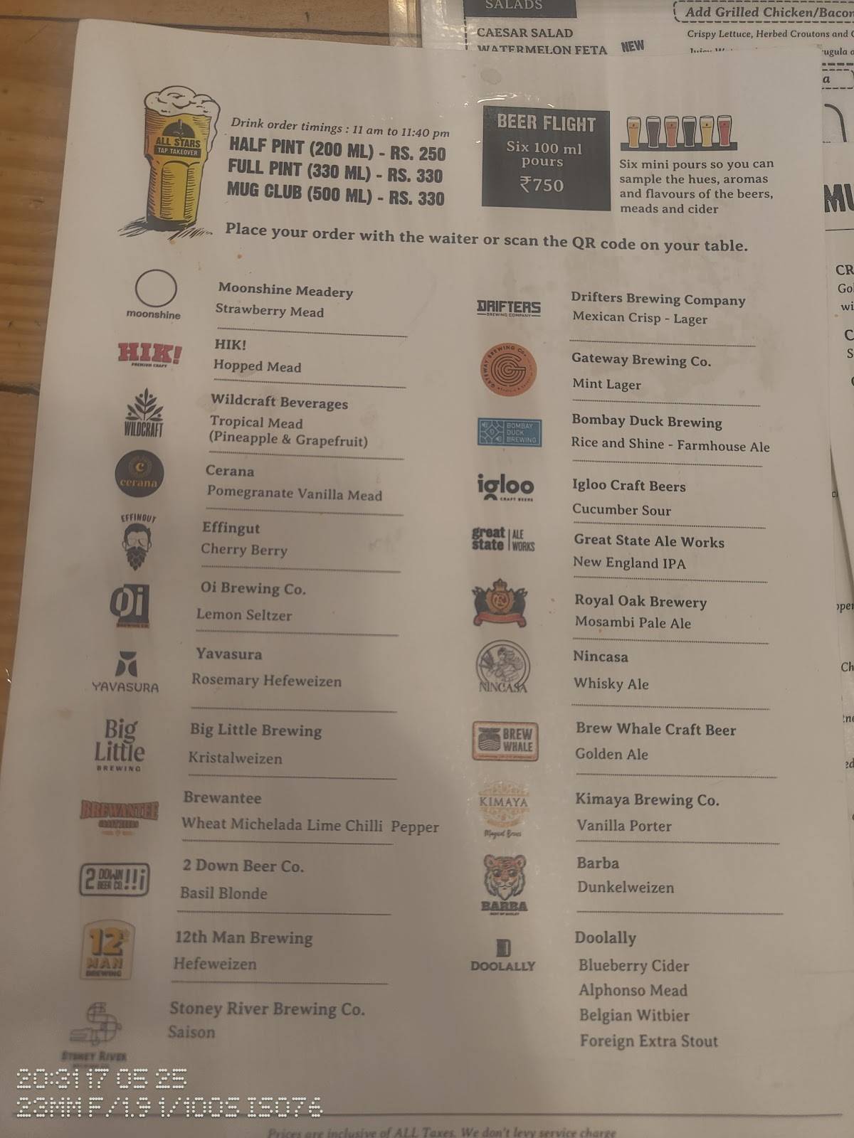 Doolally Taproom - Koregaon Park menu