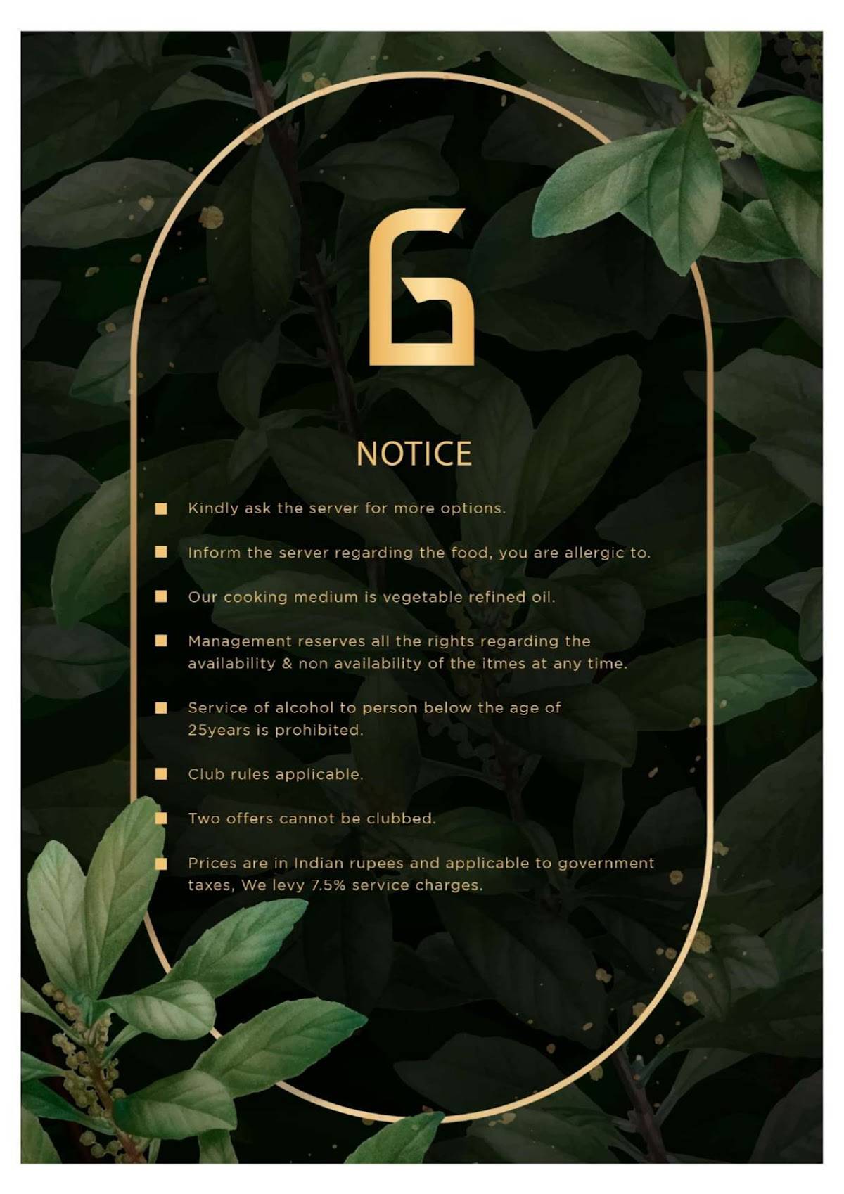 Gypsii Bar and Kitchen menu