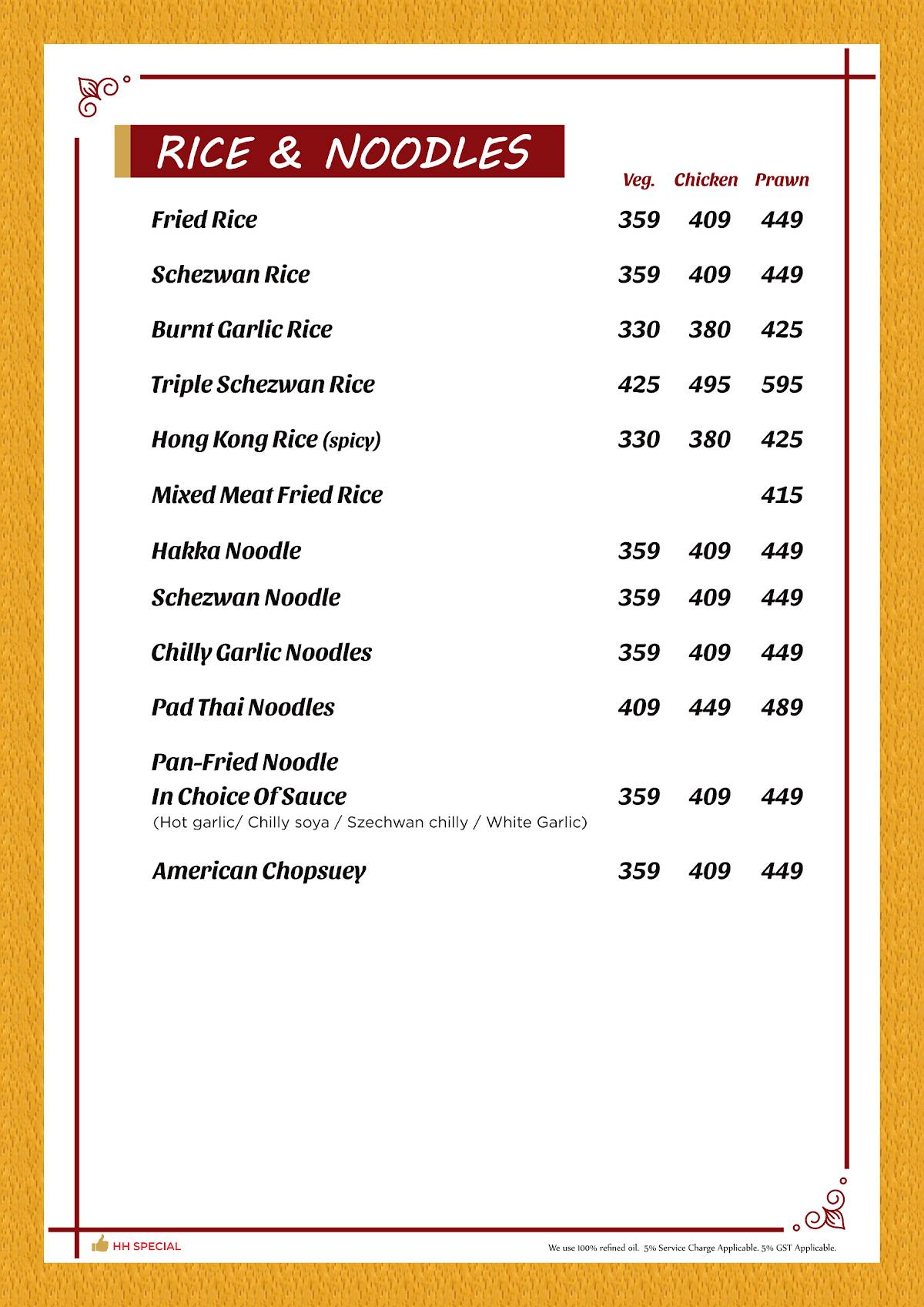 HER HIGHNESS RESTAURANT & COCKTAIL BAR menu