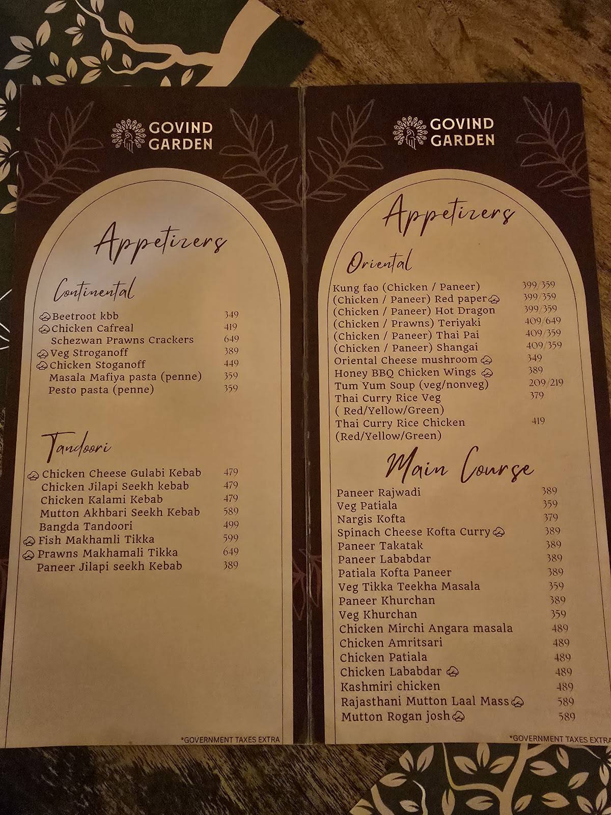 Hotel Govind Garden menu