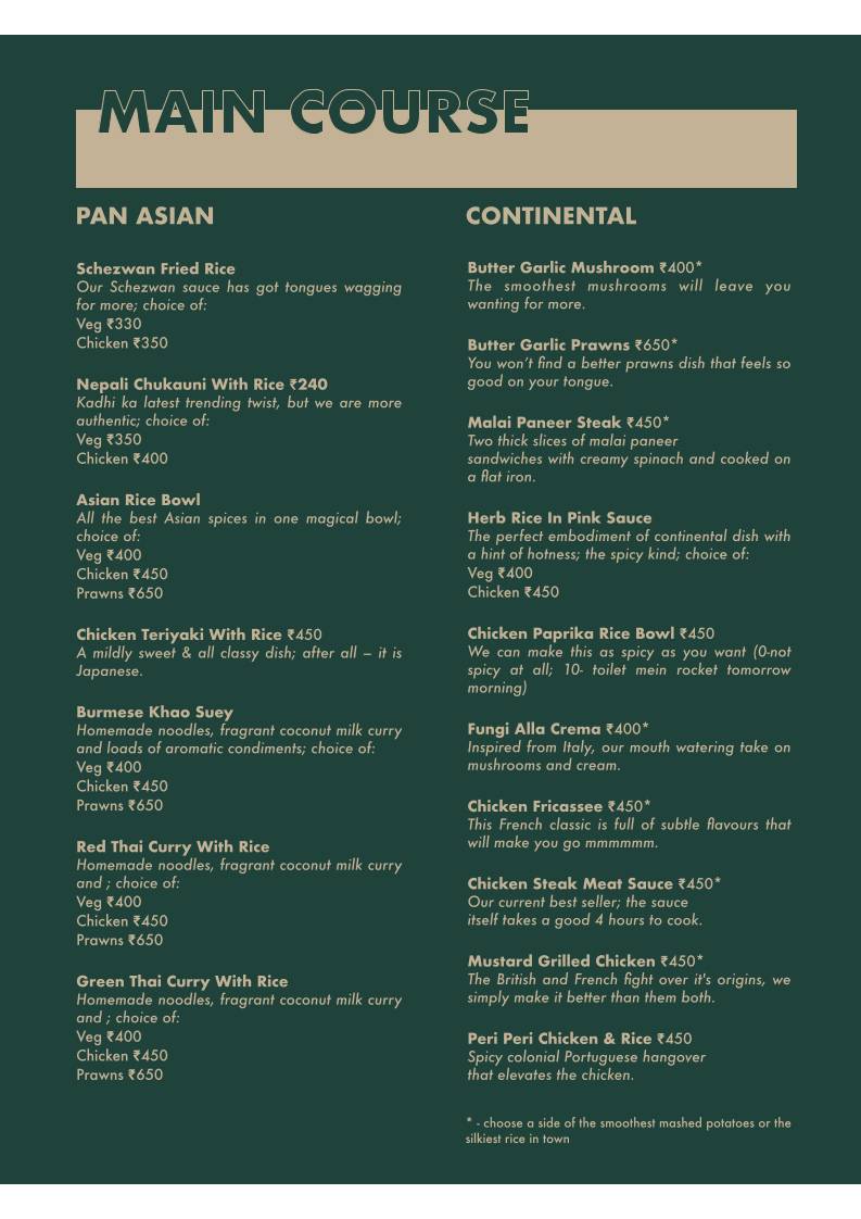The Pitlane Cafe menu