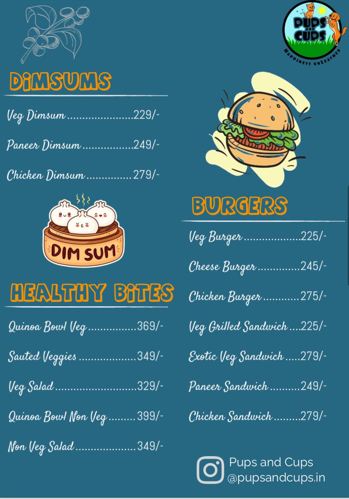 Pups and Cups menu