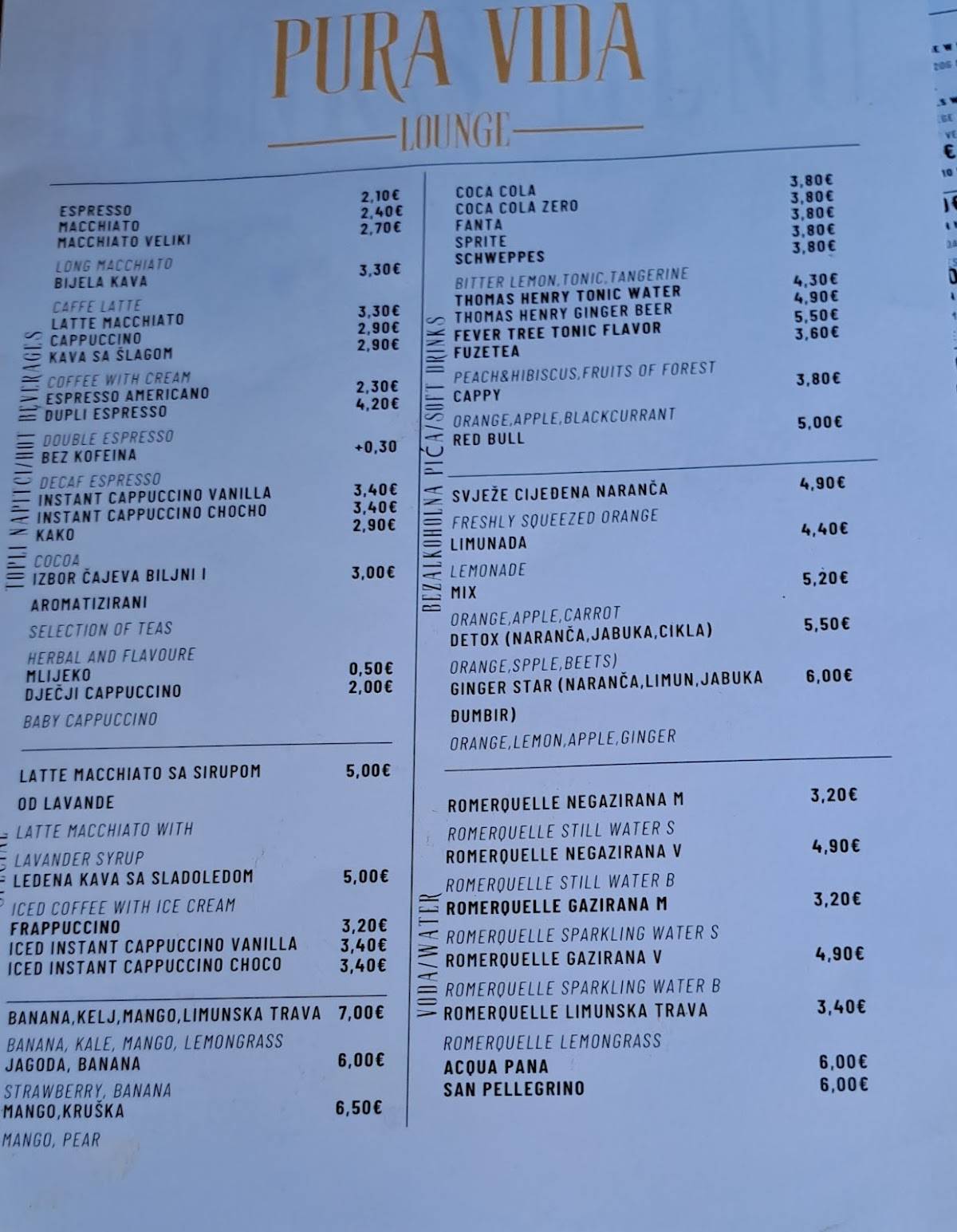 Menu di Pura Vida lounge & beach bar 