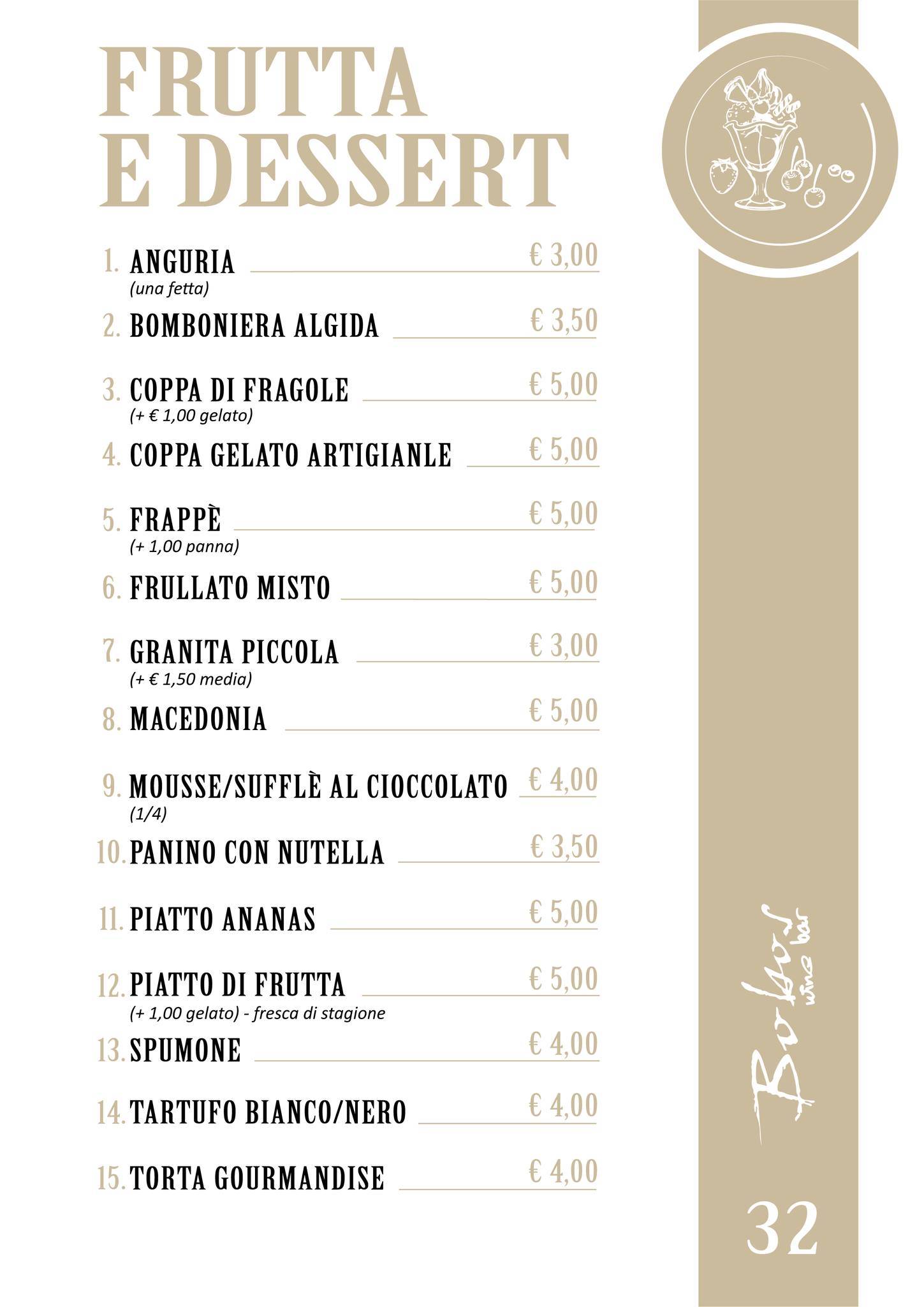 Menu di Bobos Wine Bar 