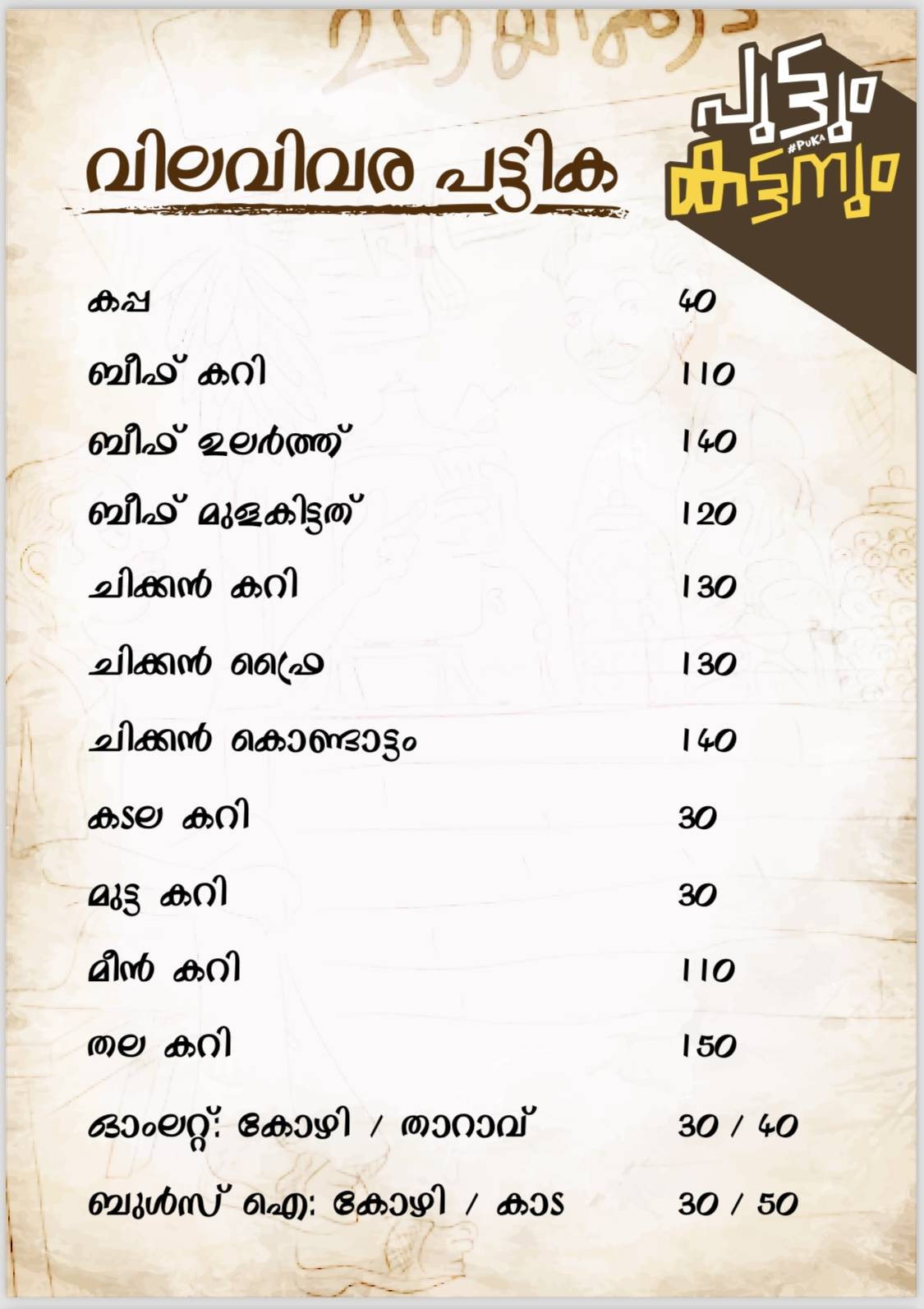 Puttum Kattanum menu