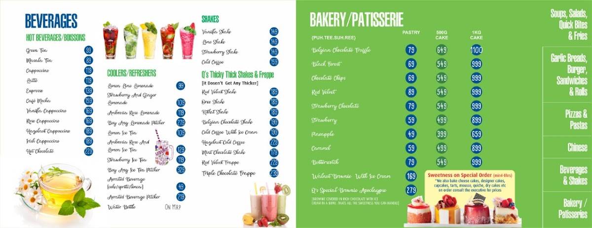 Q Bistro Café and Patisserie menu