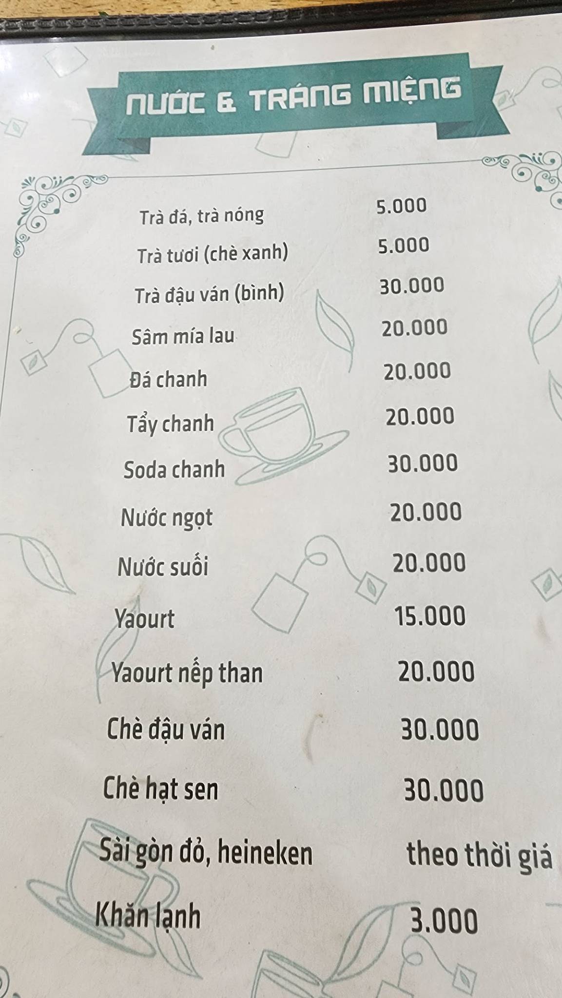Menu at Quán Đo Đo restaurant, Ho Chi Minh City