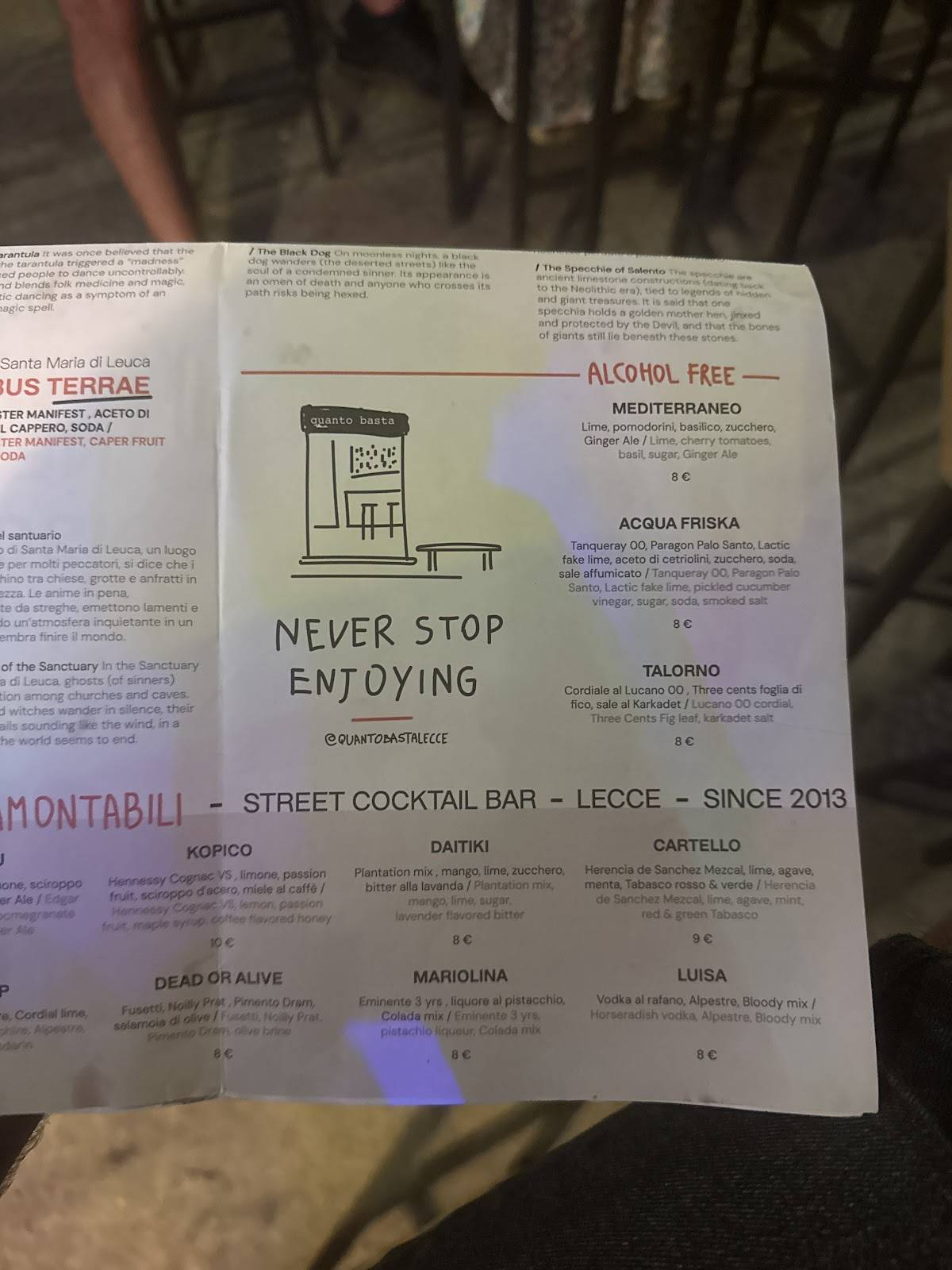 Menu di Quanto Basta Cocktail Bar 