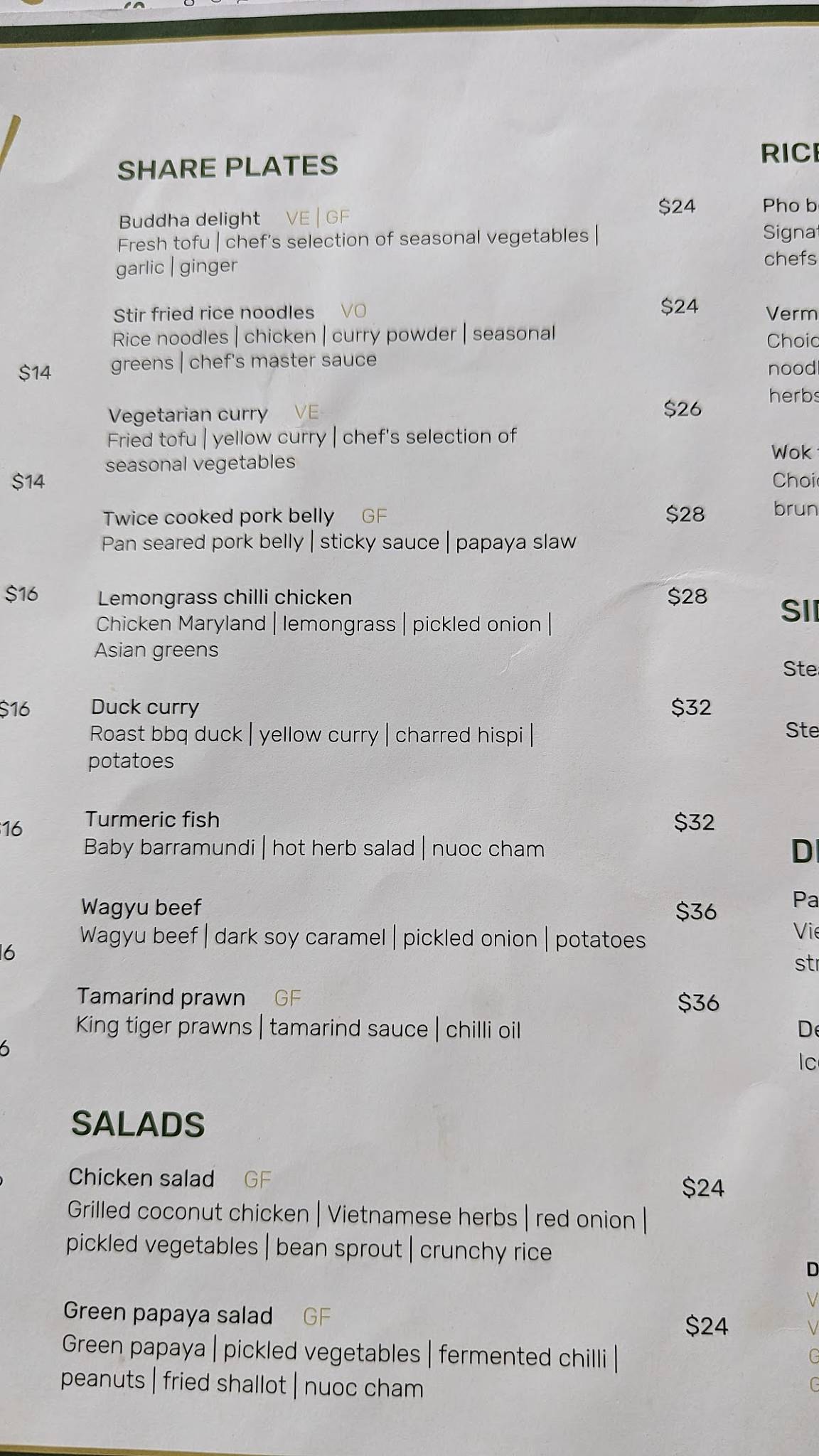 Menu at Quê Dining restaurant, Newport