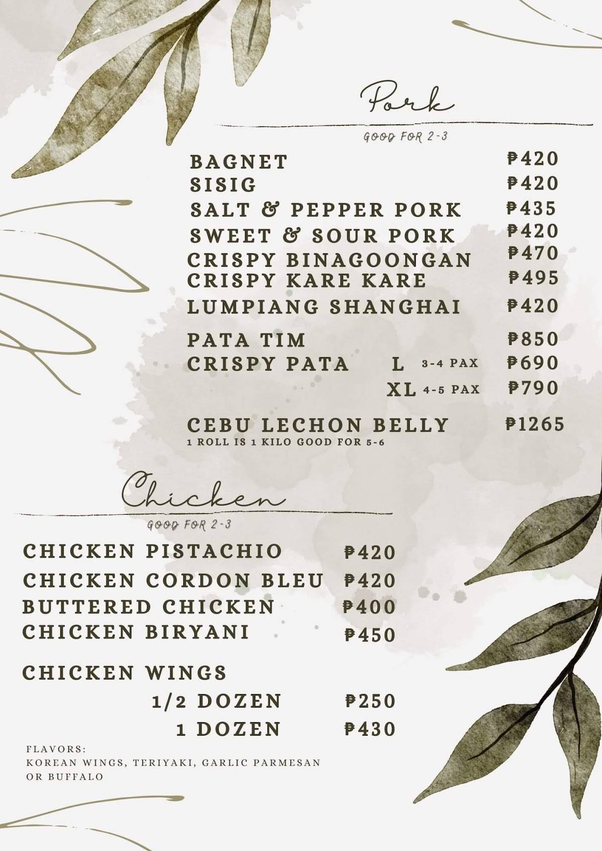 Menu at Myons Cuisine restaurant, Quezon City