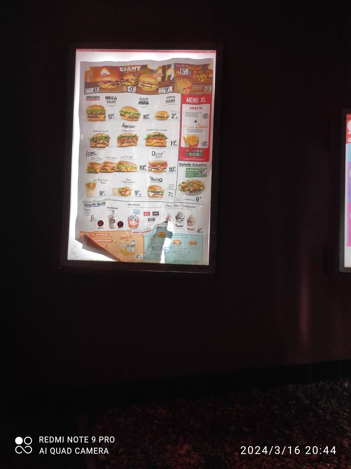Menu de Quick Niort