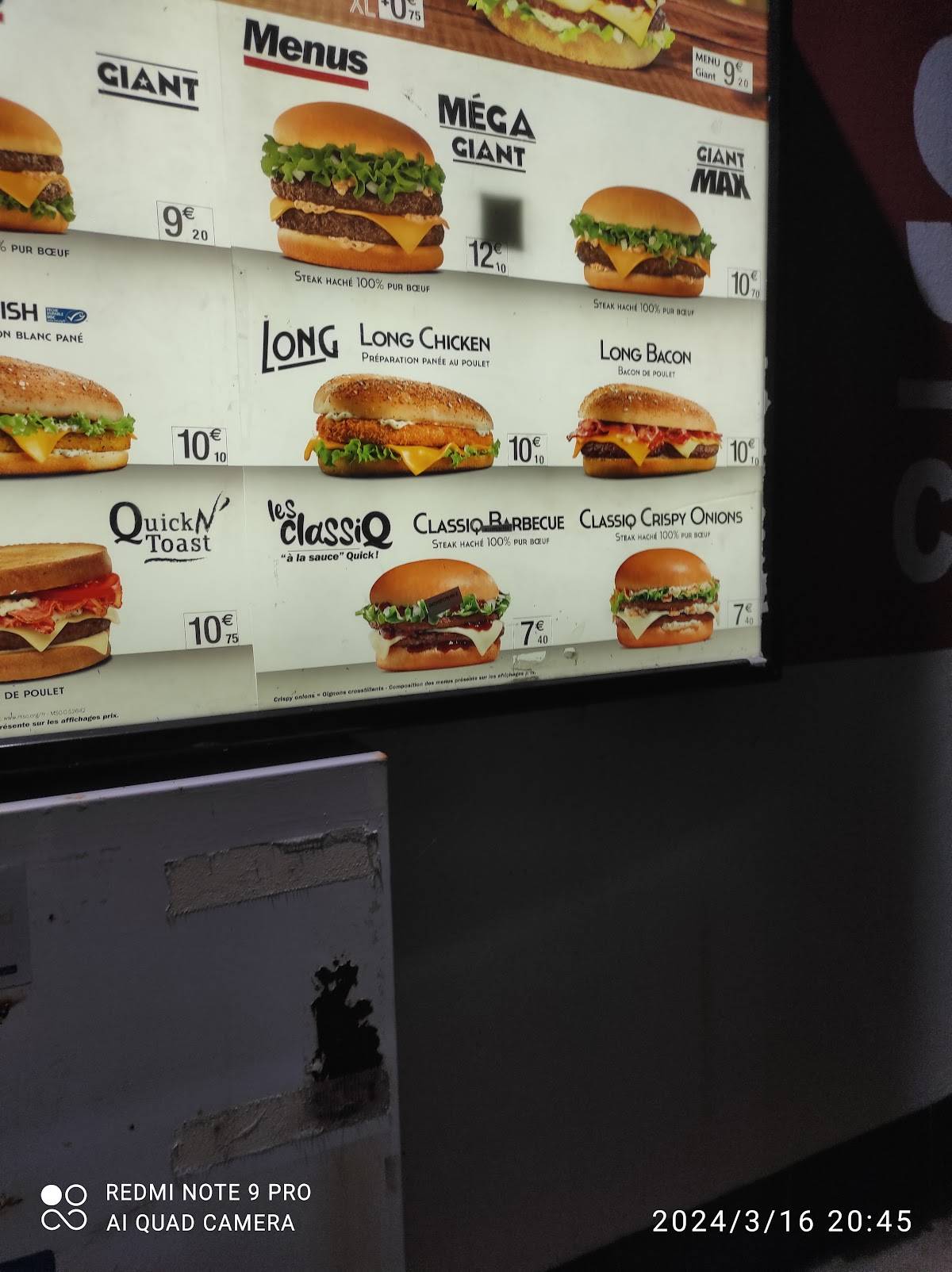 Menu de Quick Niort