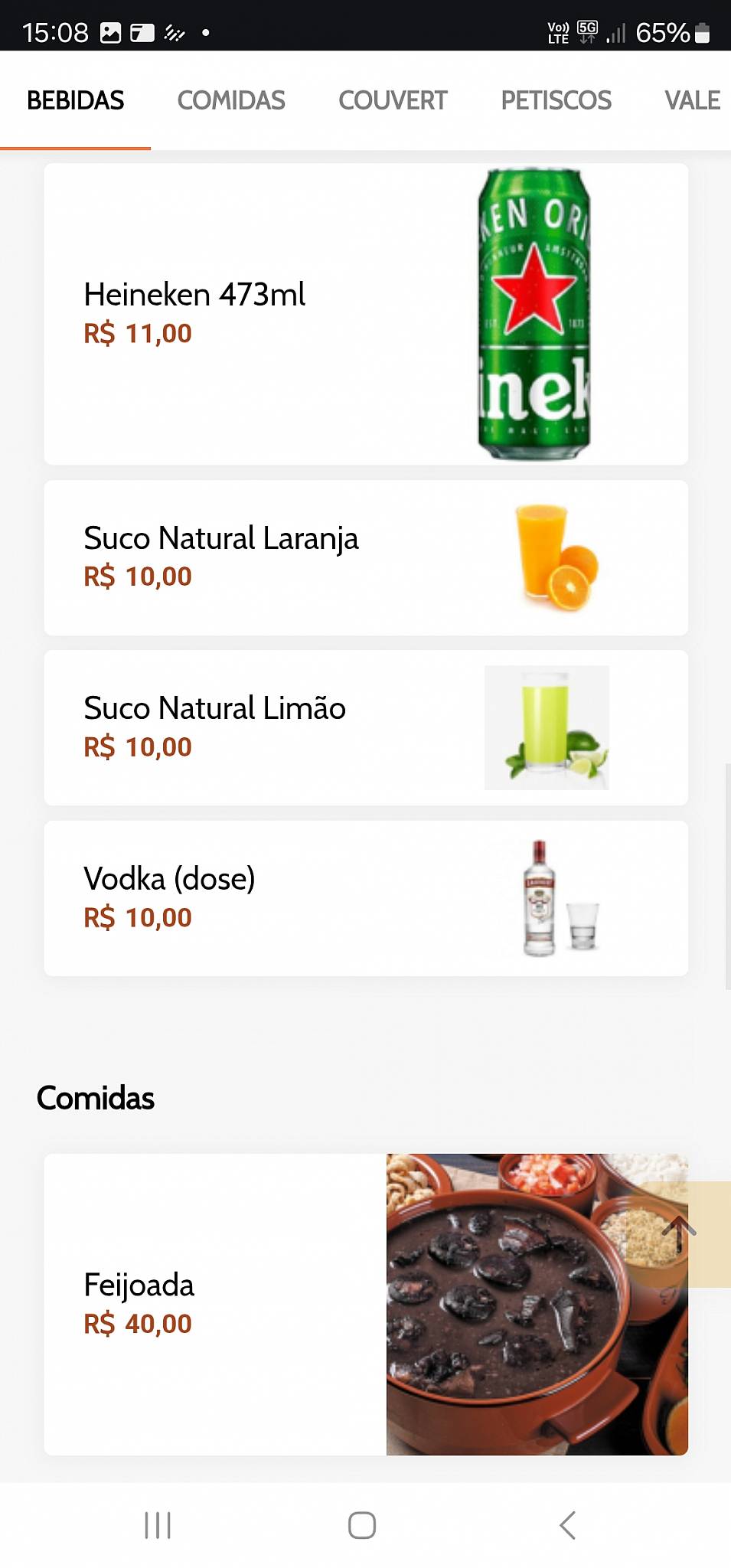 Quilombo do Grotão cardápio