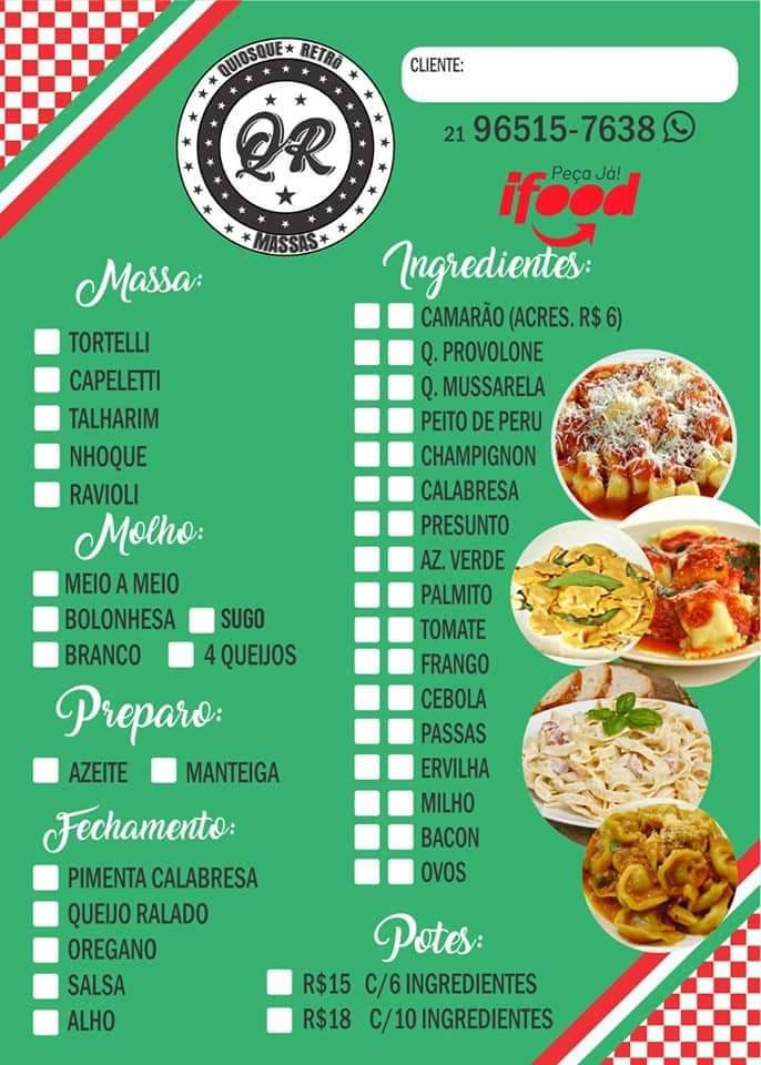 Quiosque Retrô cardápio