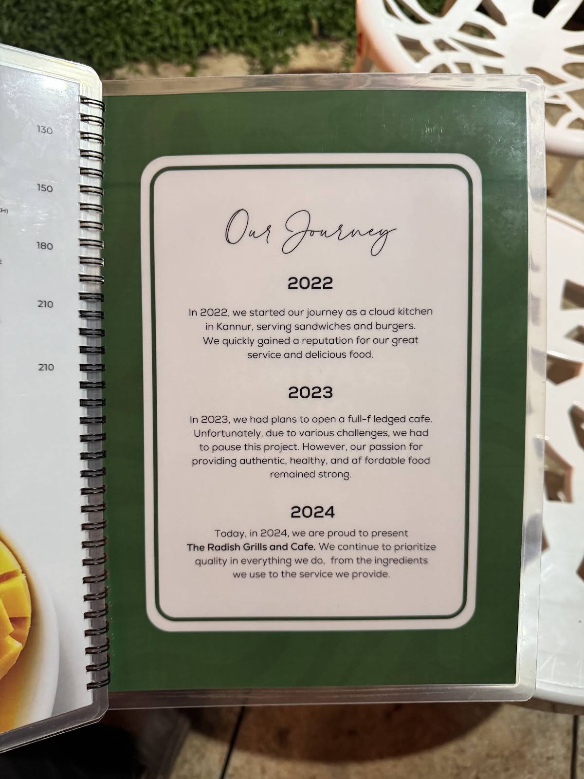 RADISH GRILL AND CAFE menu