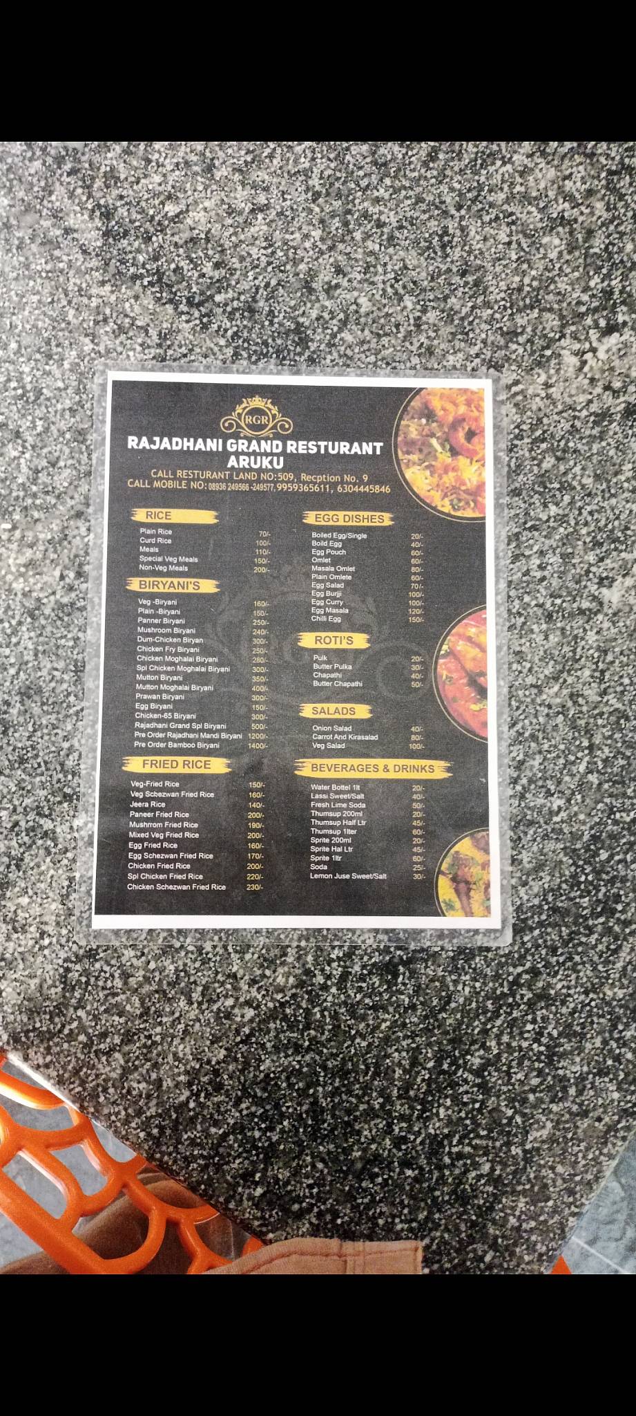 RAJADHANI GRAND RESTURANT menu