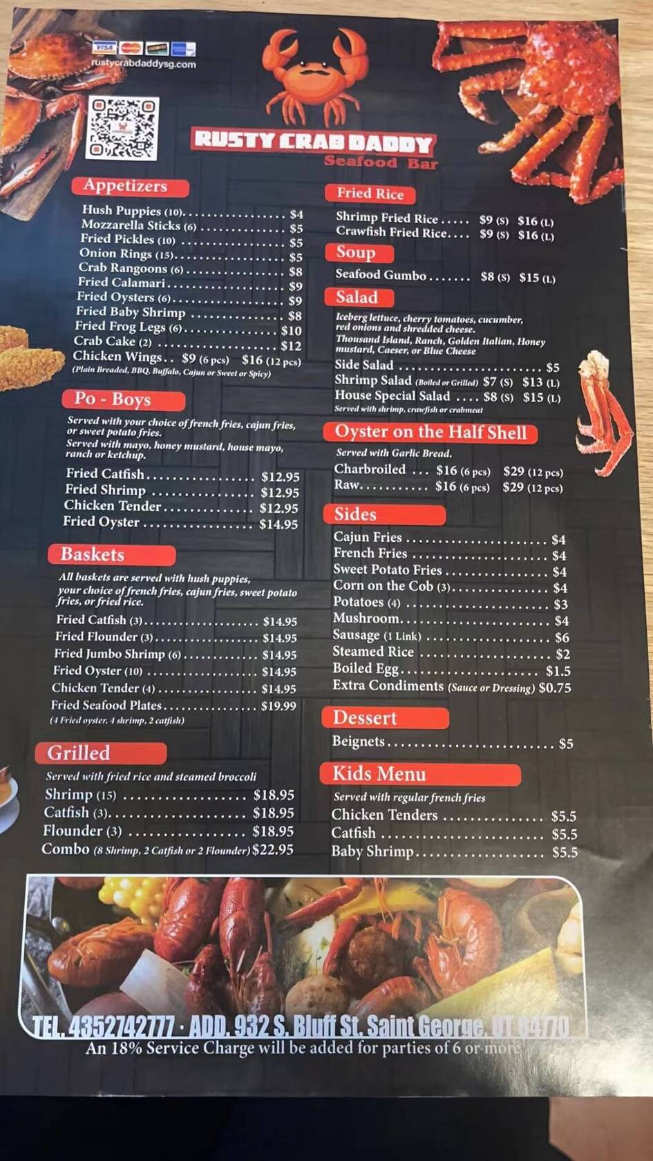 Menu at RUSTY CRAB DADDY restaurant, St.
