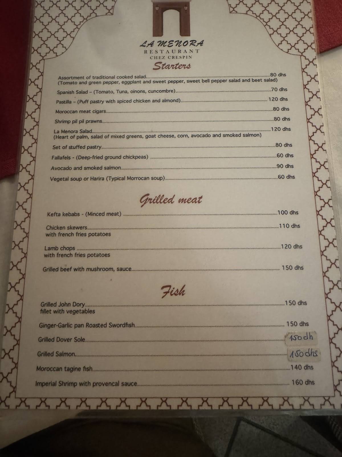 Menu de La Menora