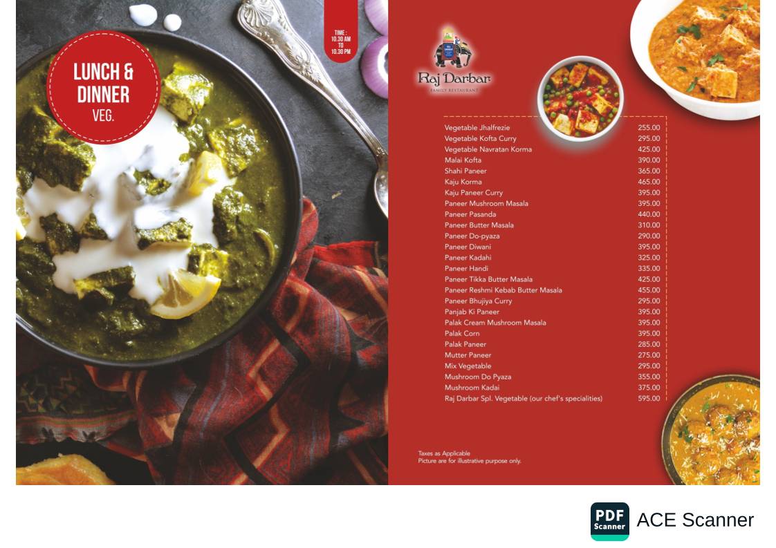 Rajdarbar family Restaurant menu