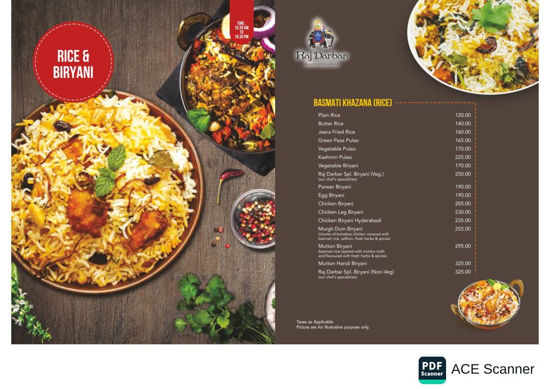 Rajdarbar family Restaurant menu
