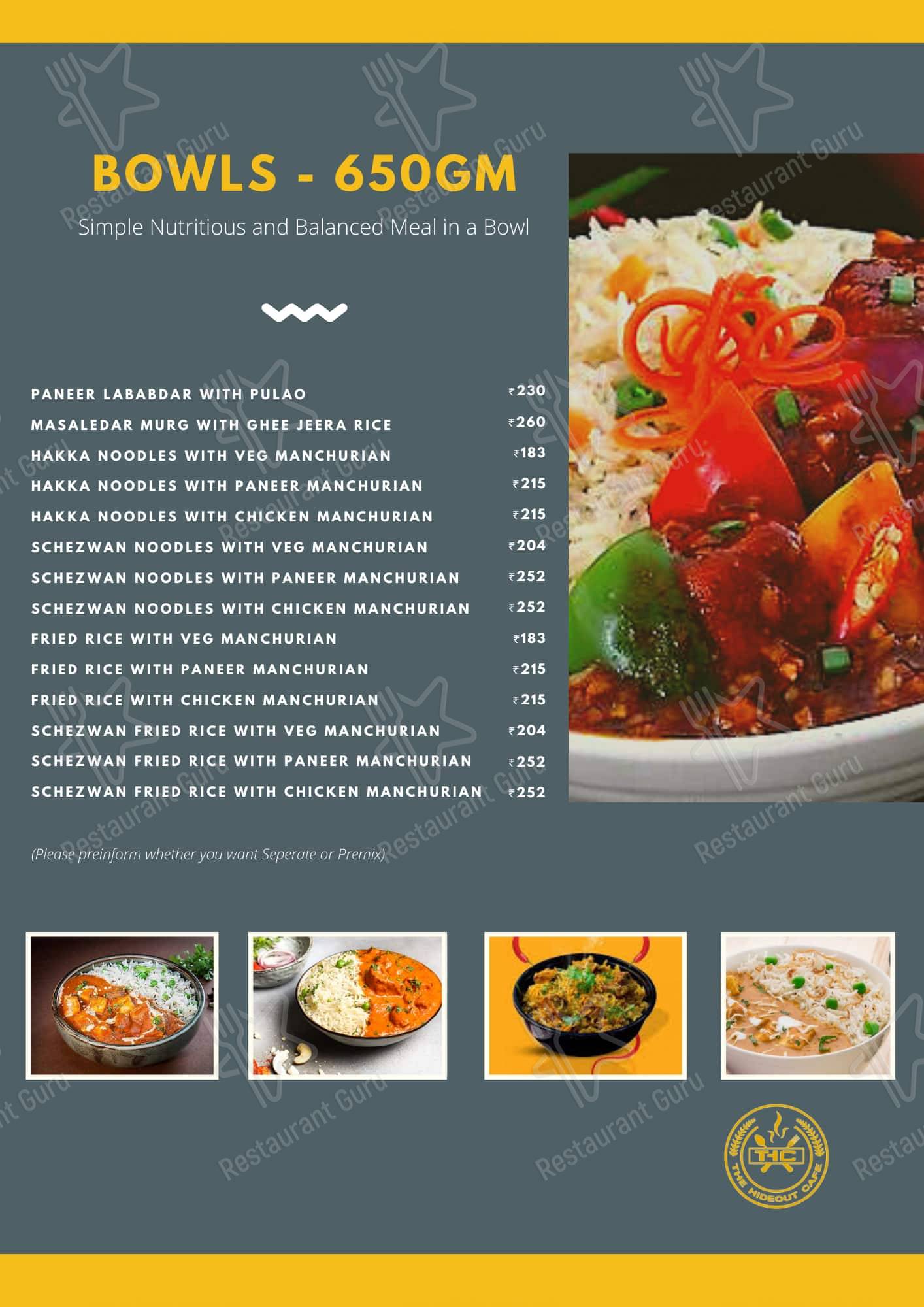 THE HIDEOUT CAFE menu