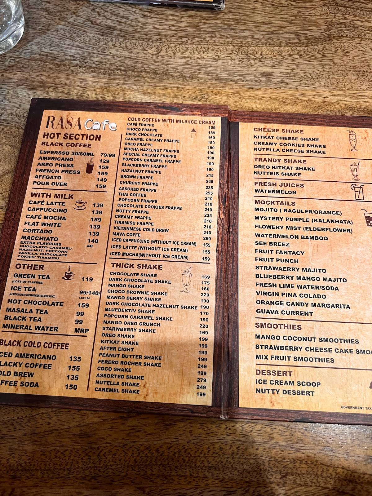 Rasa cafe menu