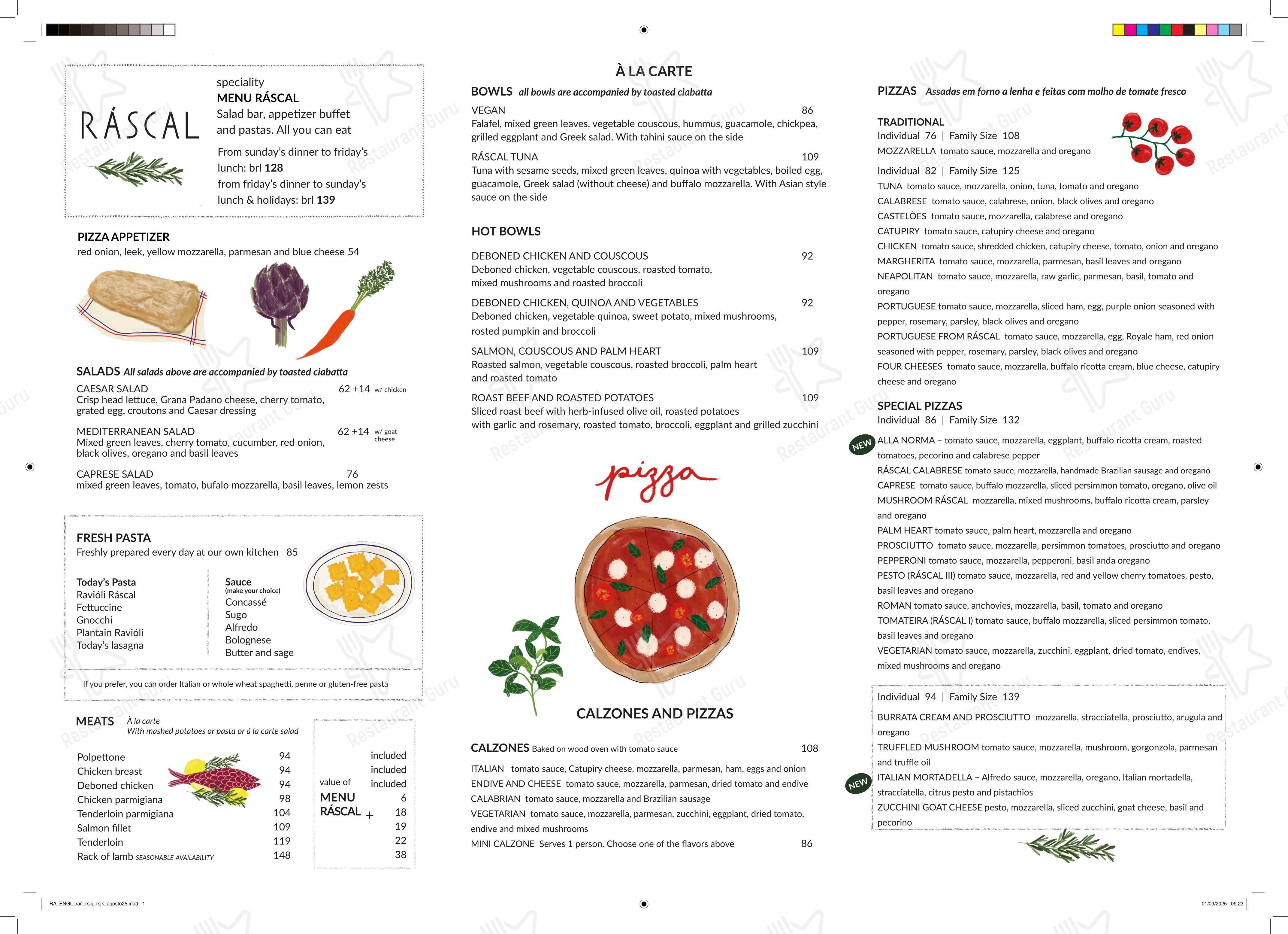 Menu para Ráscal Higienópolis restaurante