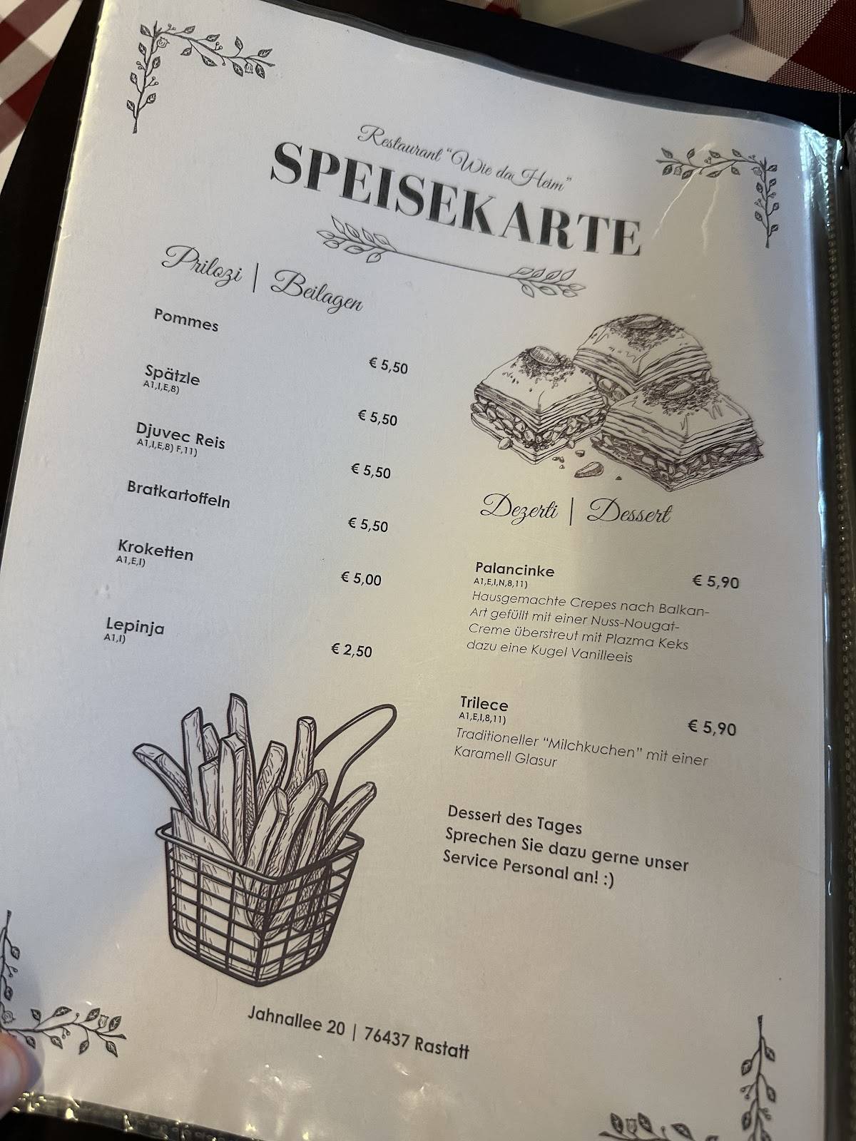 Menu de Wie daHeim