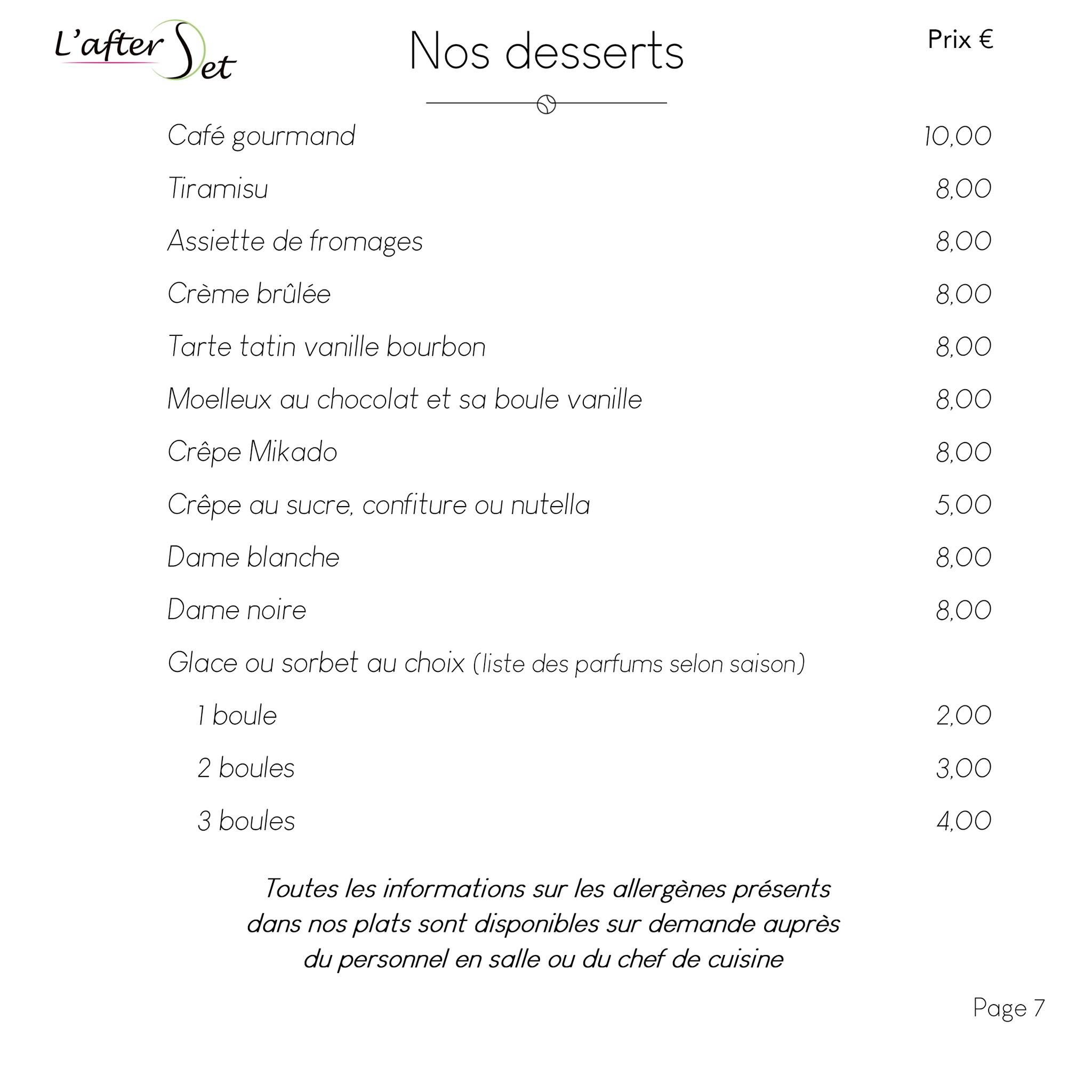 Menu de L'after Set