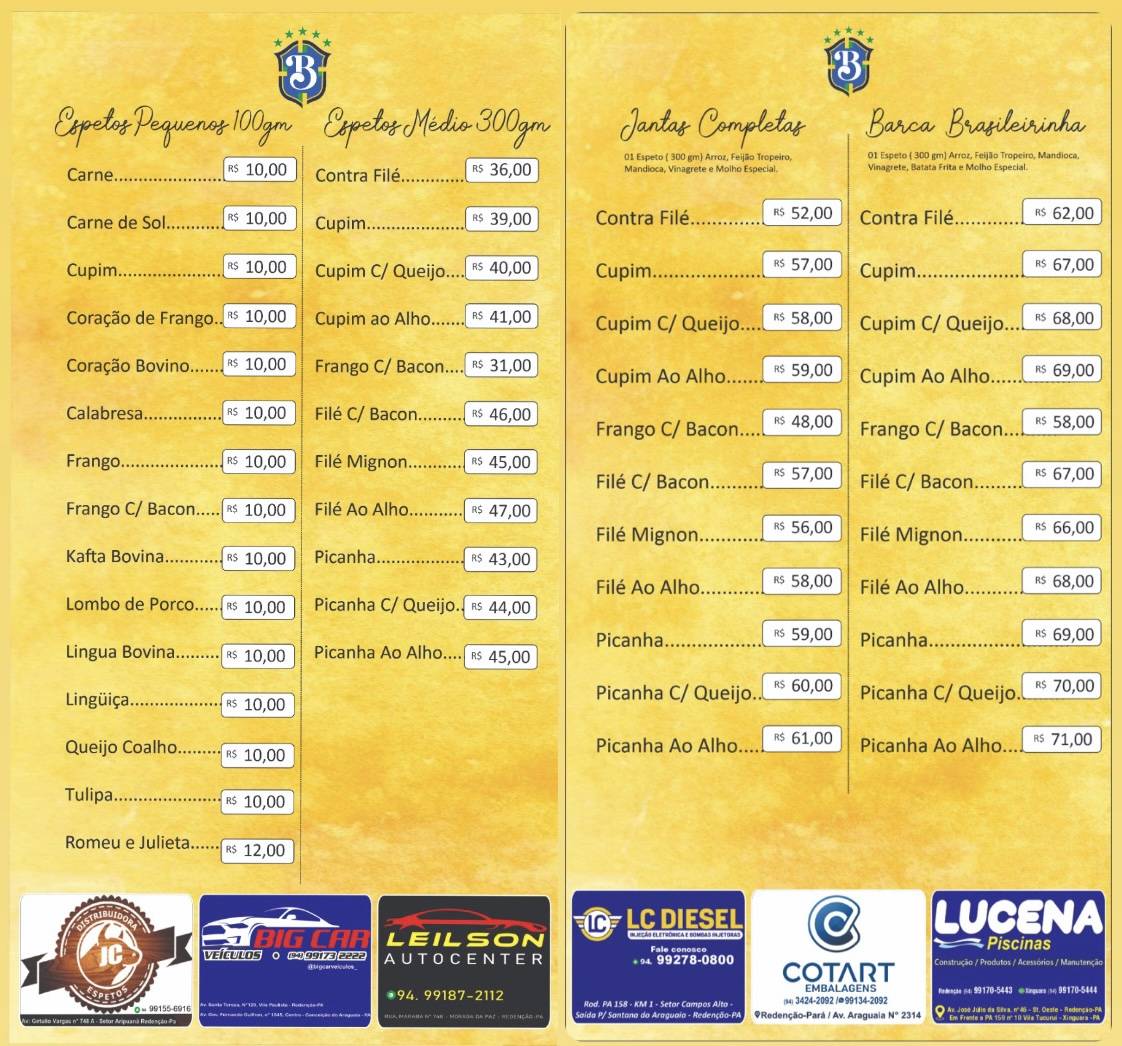 SABOR BRASILEIRINHO RESTAURANTE E ESPETARIA cardápio