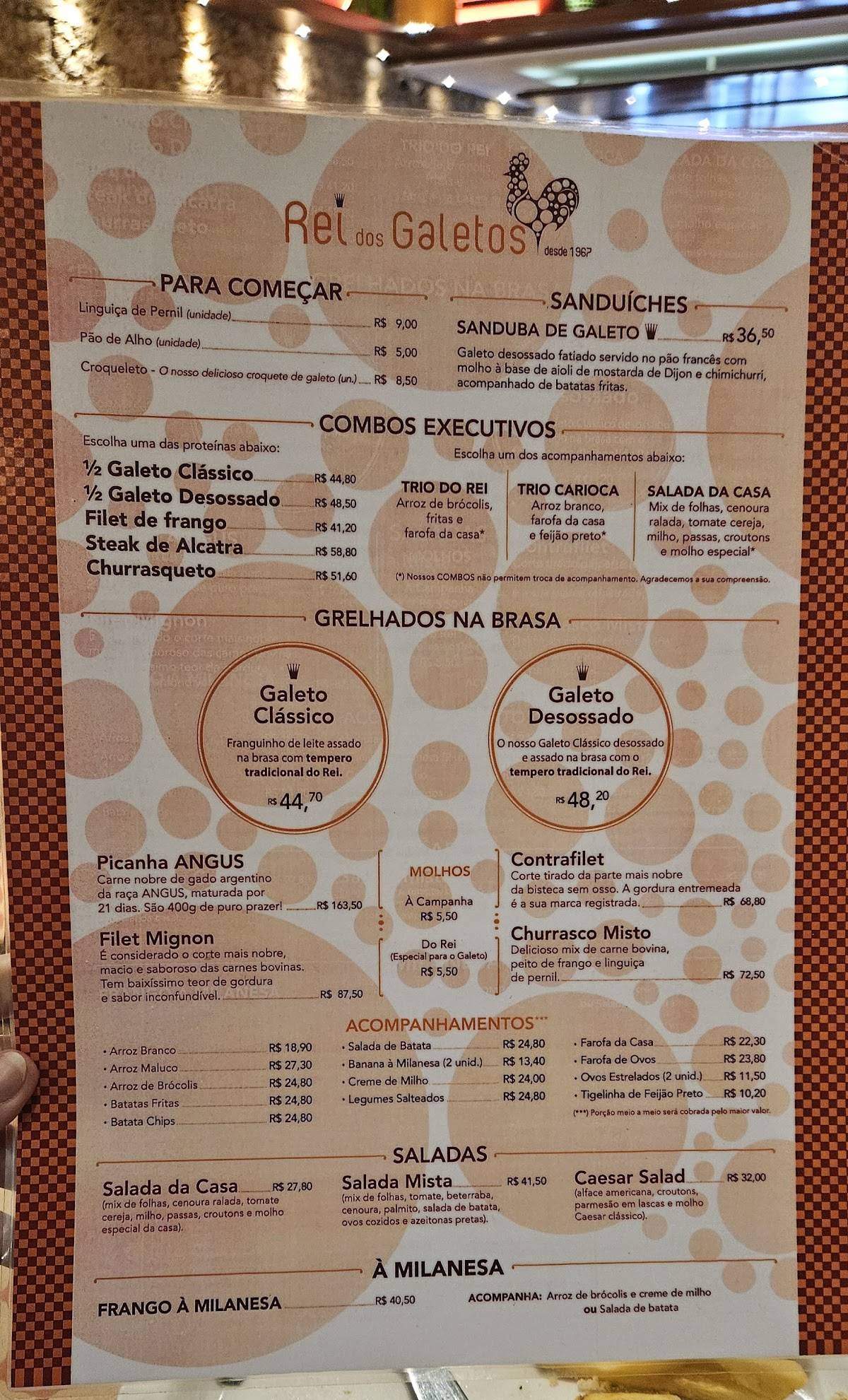 Rei dos Galetos cardápio