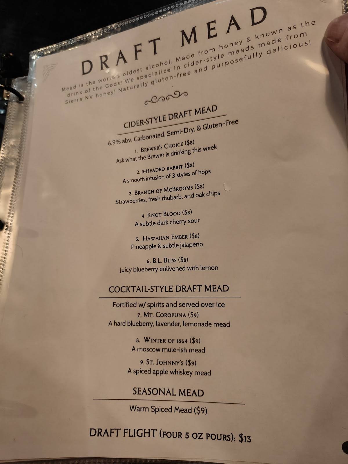 Menu at Black Rabbit Mead Company pub & bar, Reno